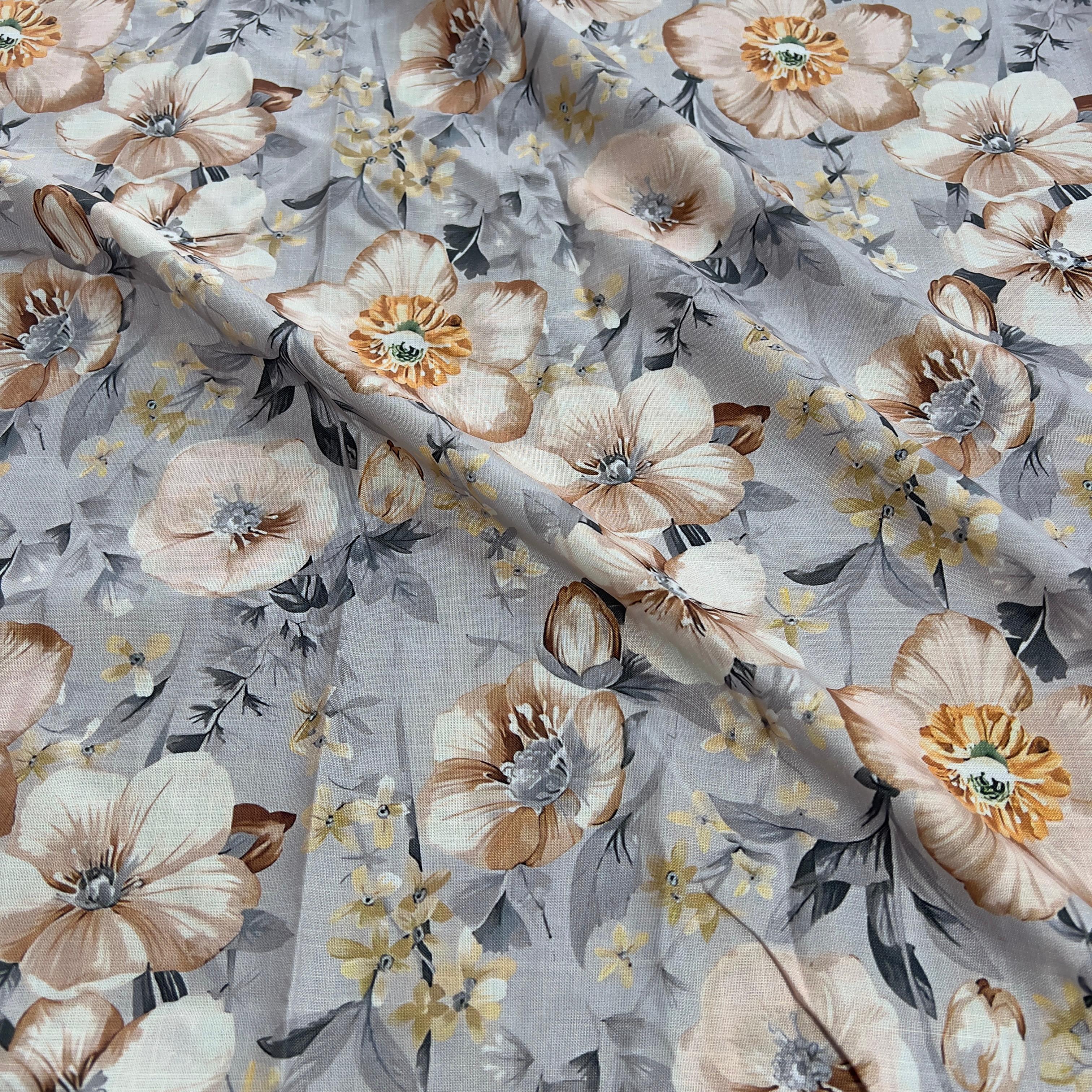 floral grunge digital print design on linen