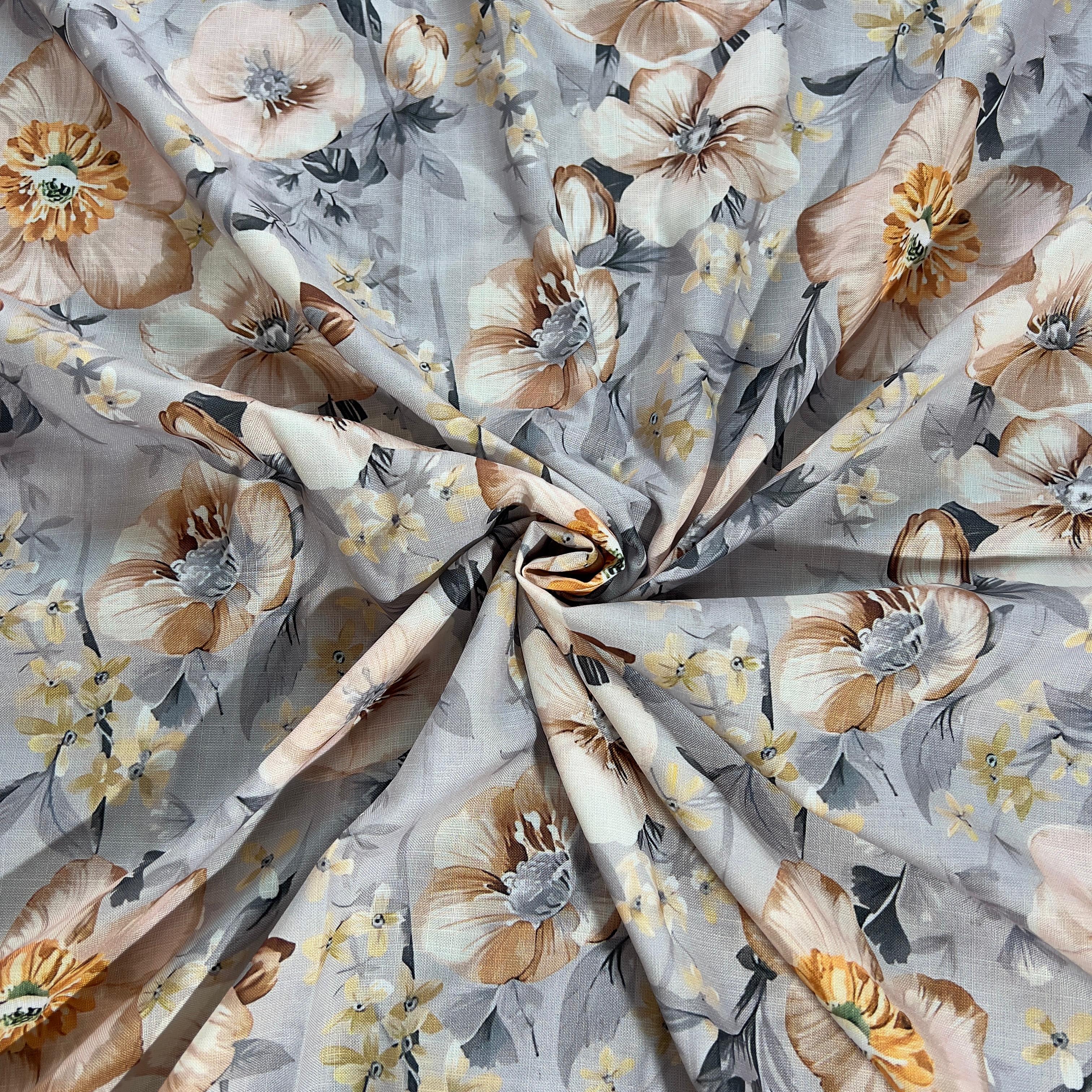 floral grunge digital print design on linen