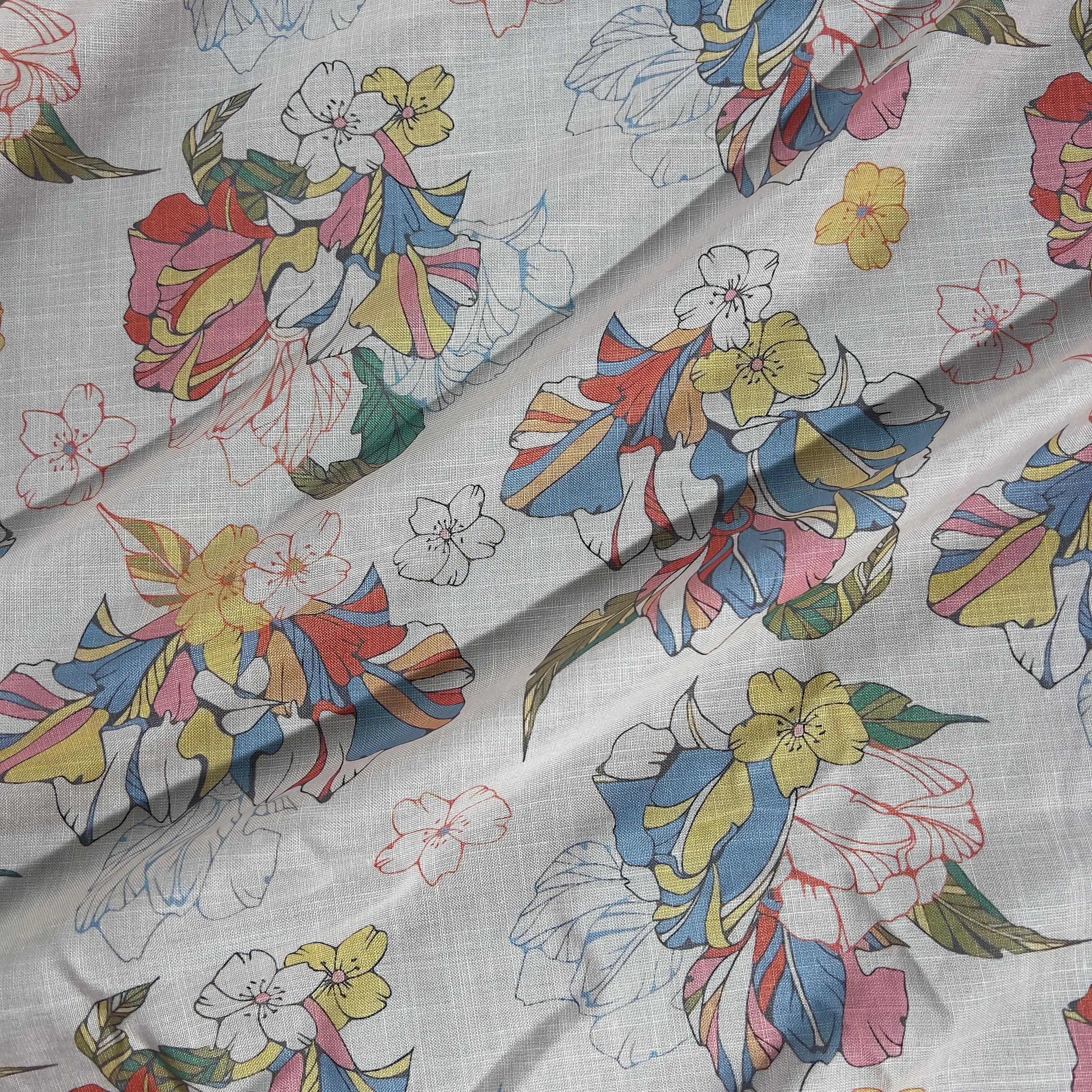 multicolor floral digital print design on linen