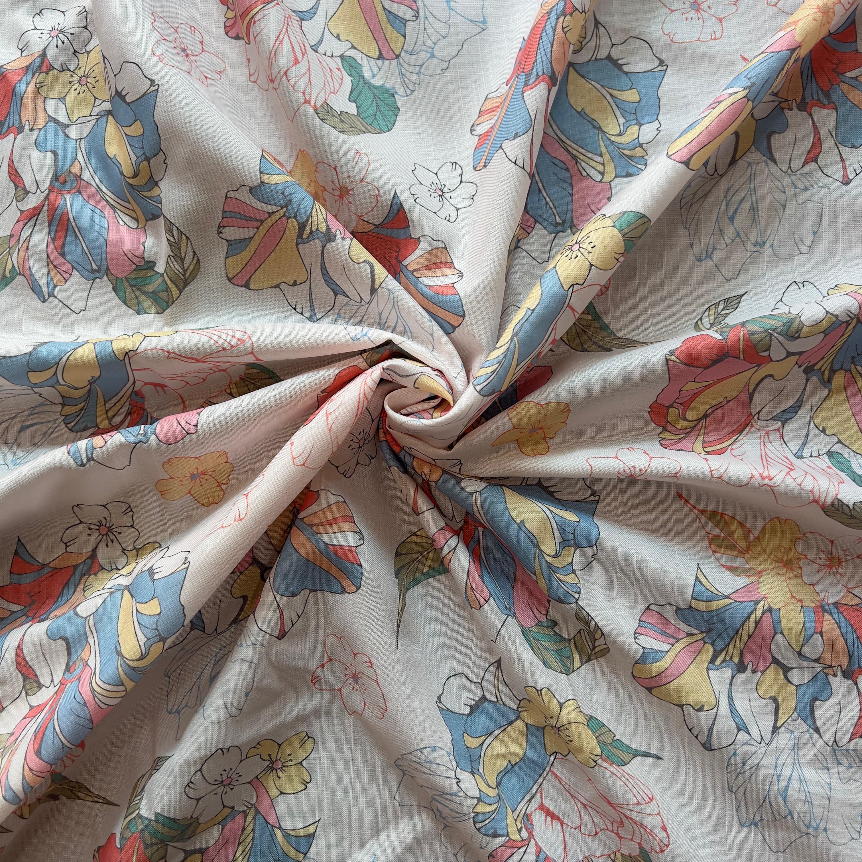multicolor floral digital print design on linen