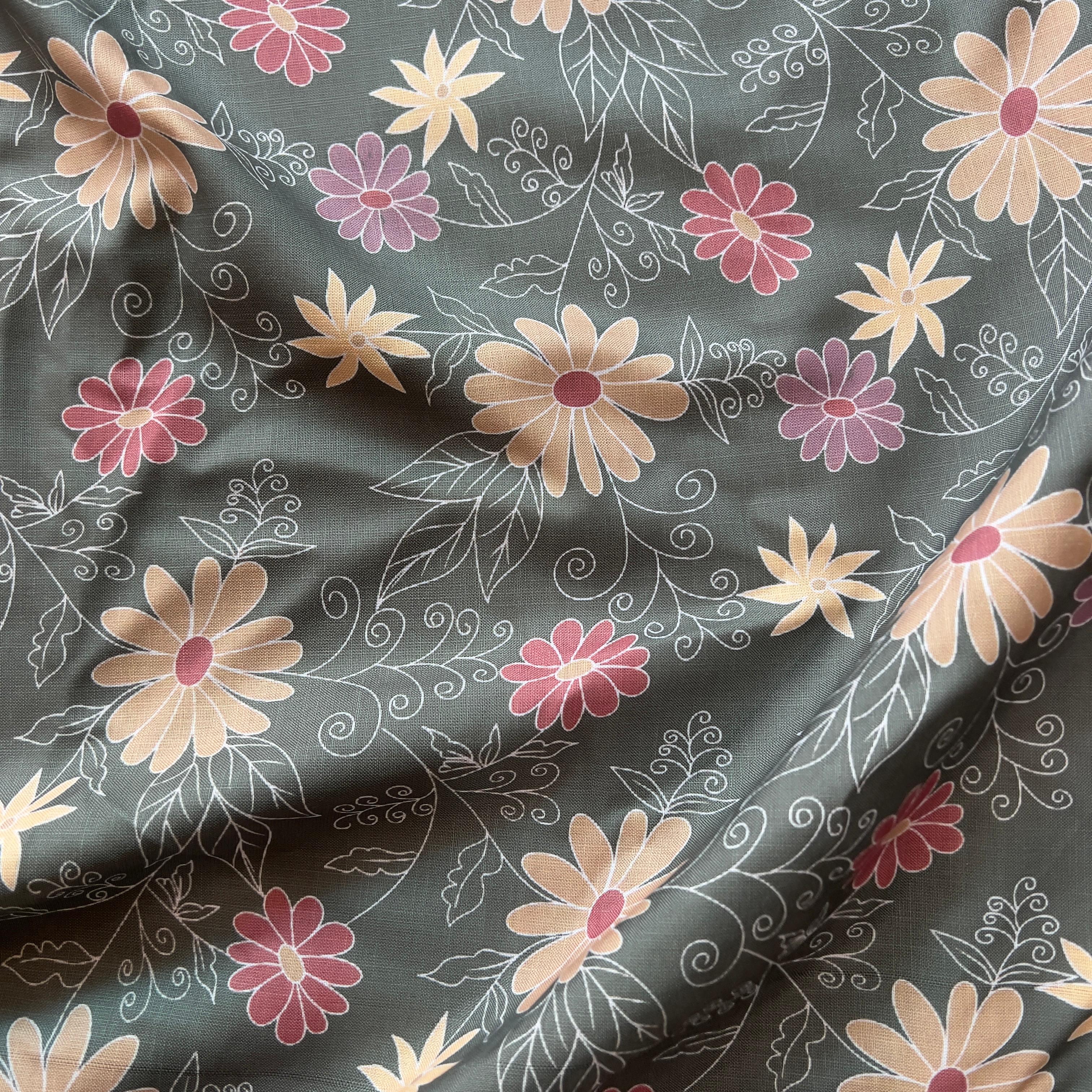 multicolor floral digital print design on linen