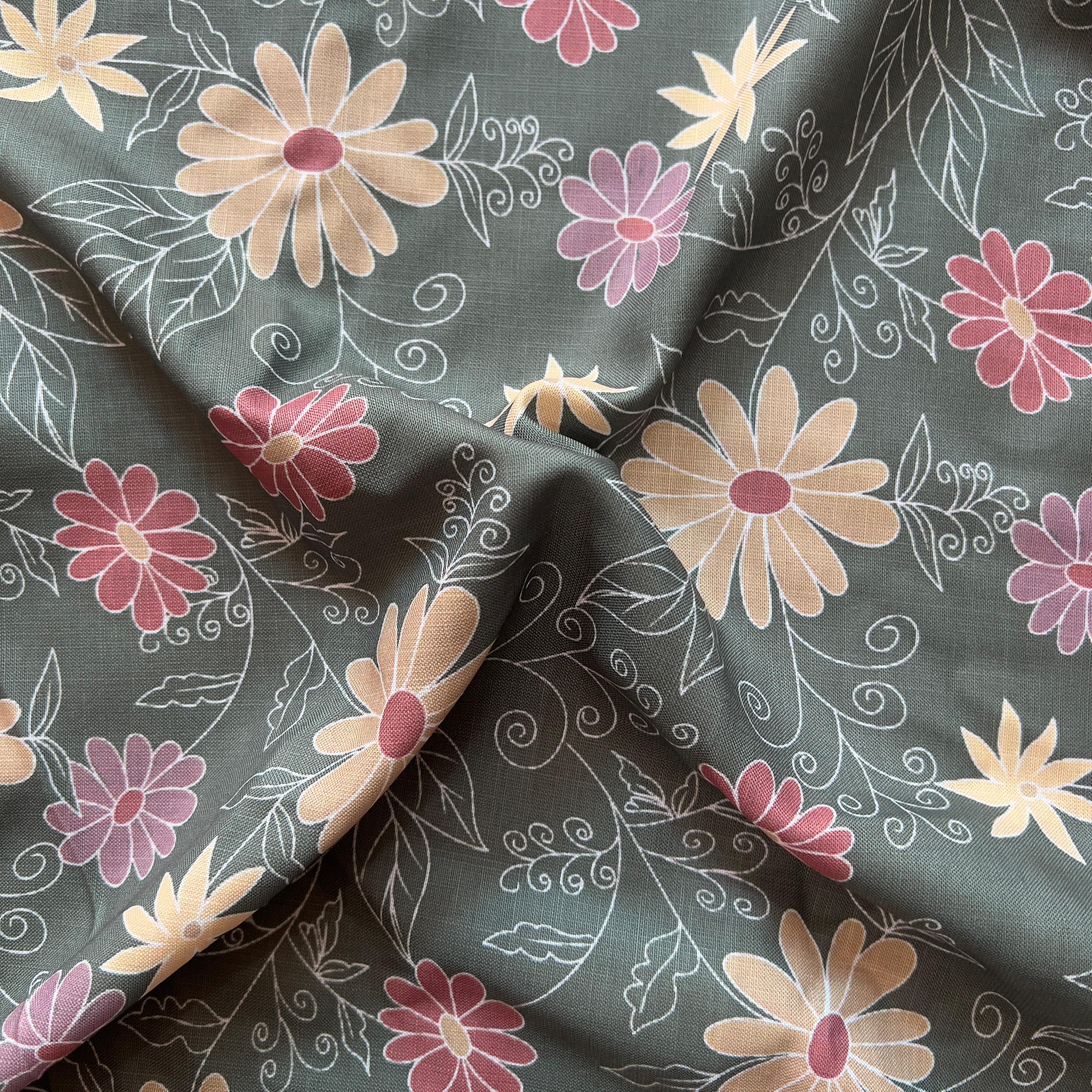 multicolor floral digital print design on linen