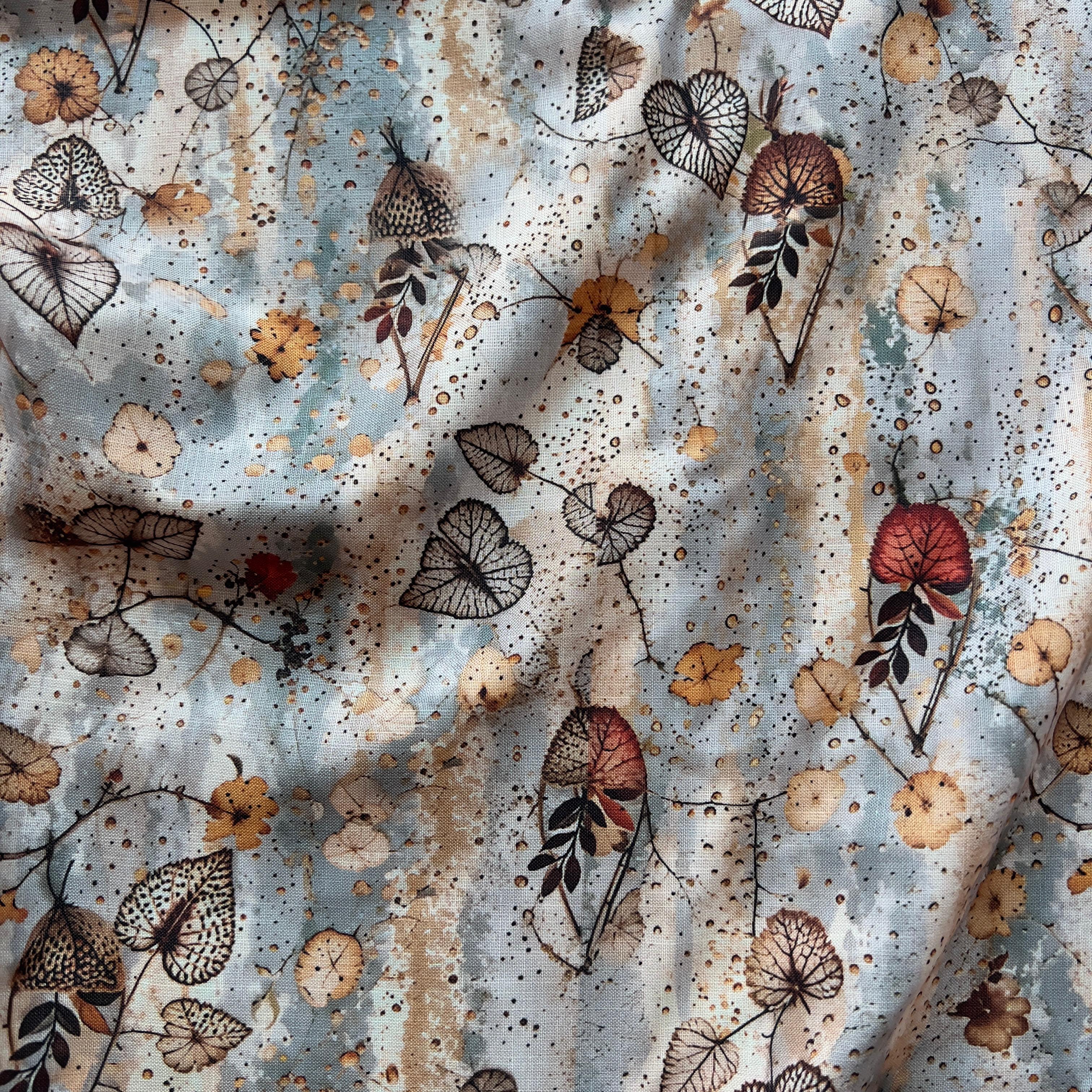 abstract leaf pattern digital print on linen