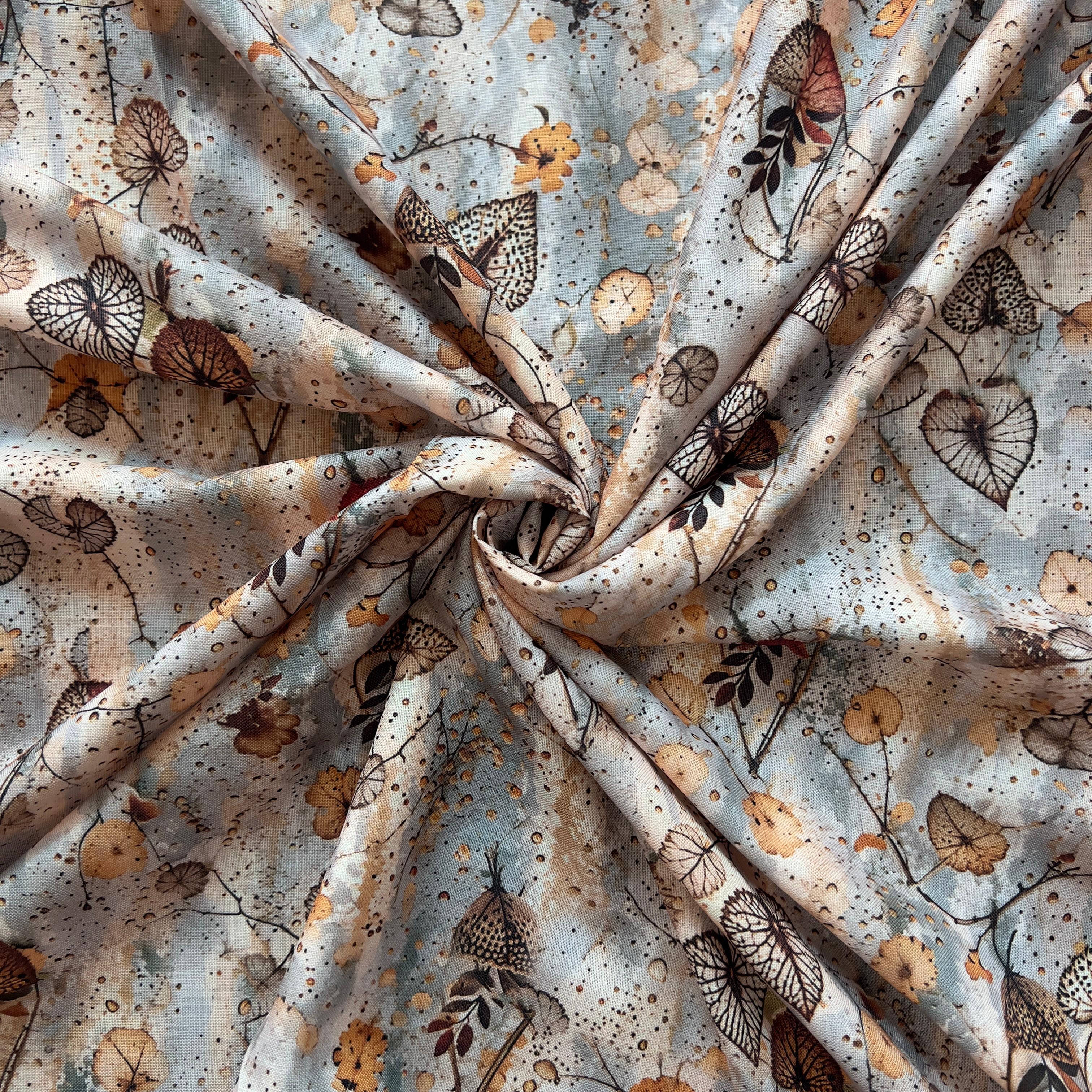 abstract leaf pattern digital print on linen