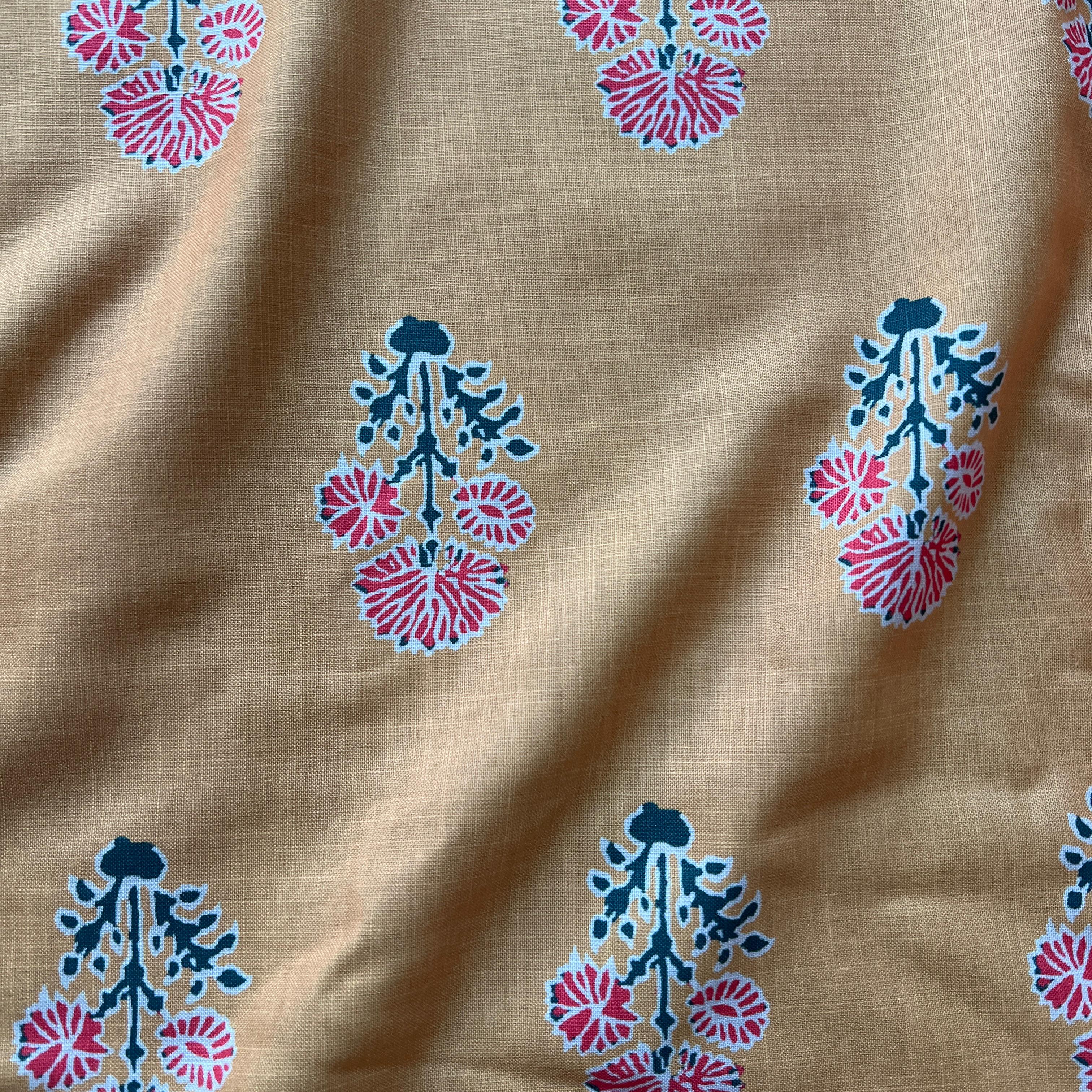 peach handblock print on linen