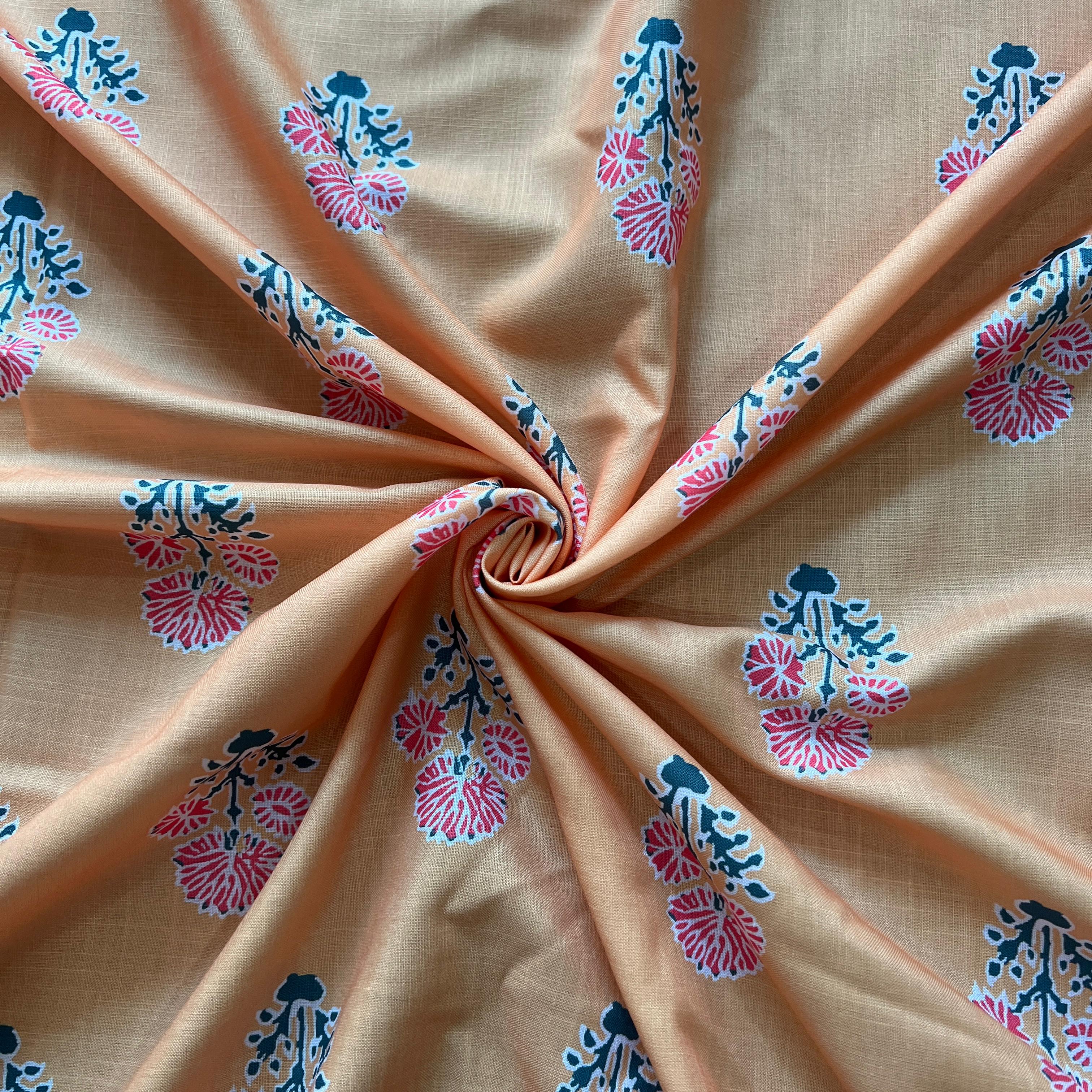 peach handblock print on linen