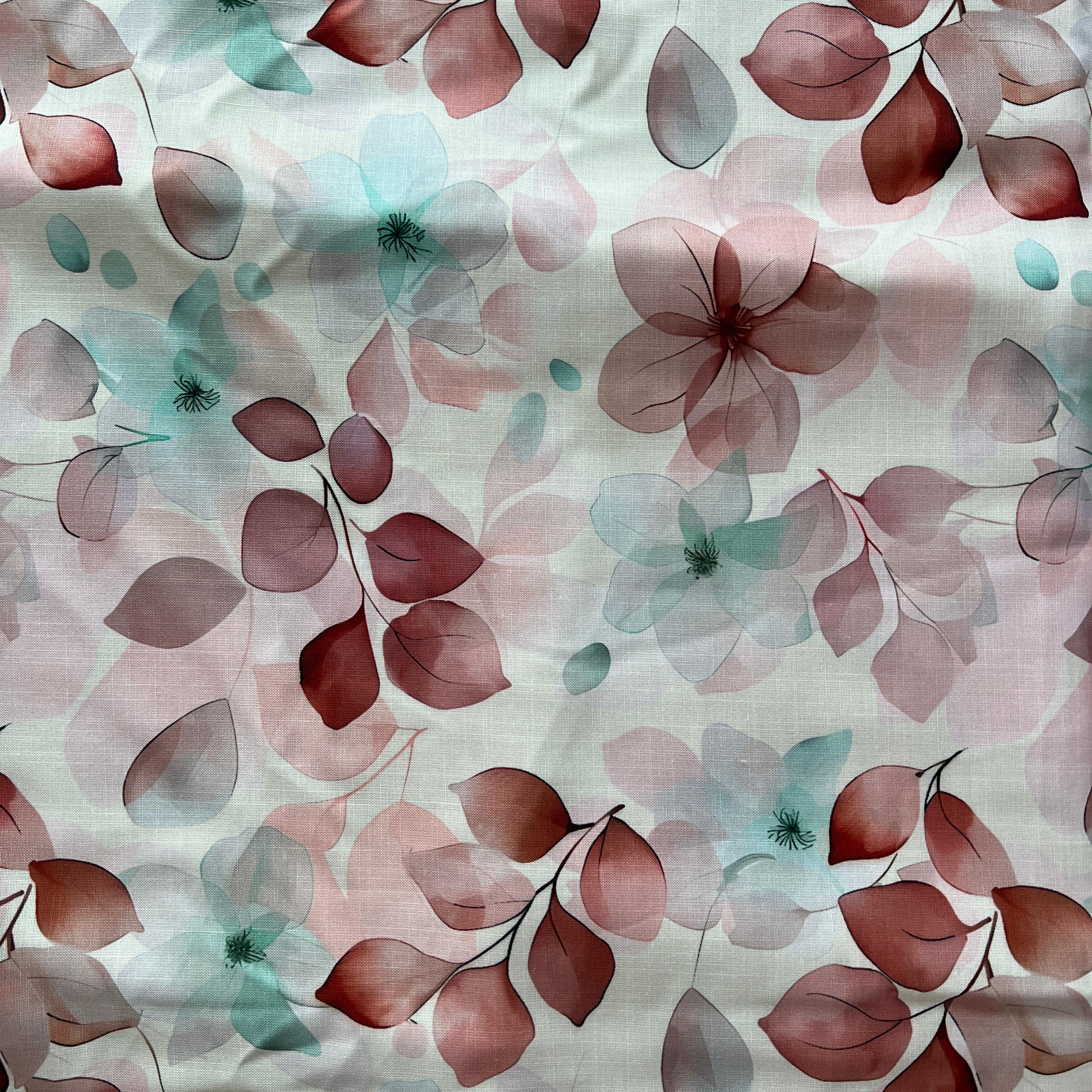 watercolor leaf pattern digital print on linen