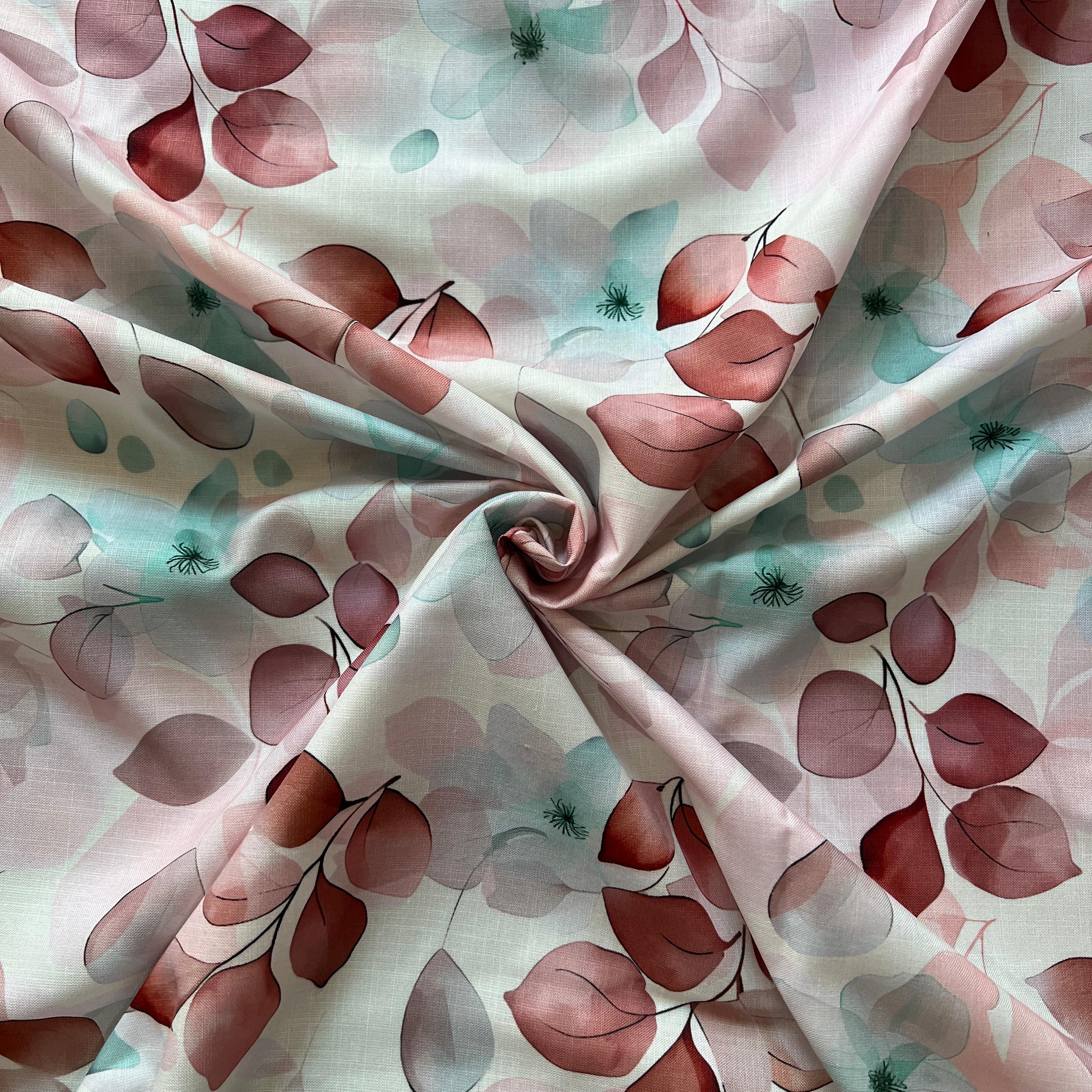 watercolor leaf pattern digital print on linen