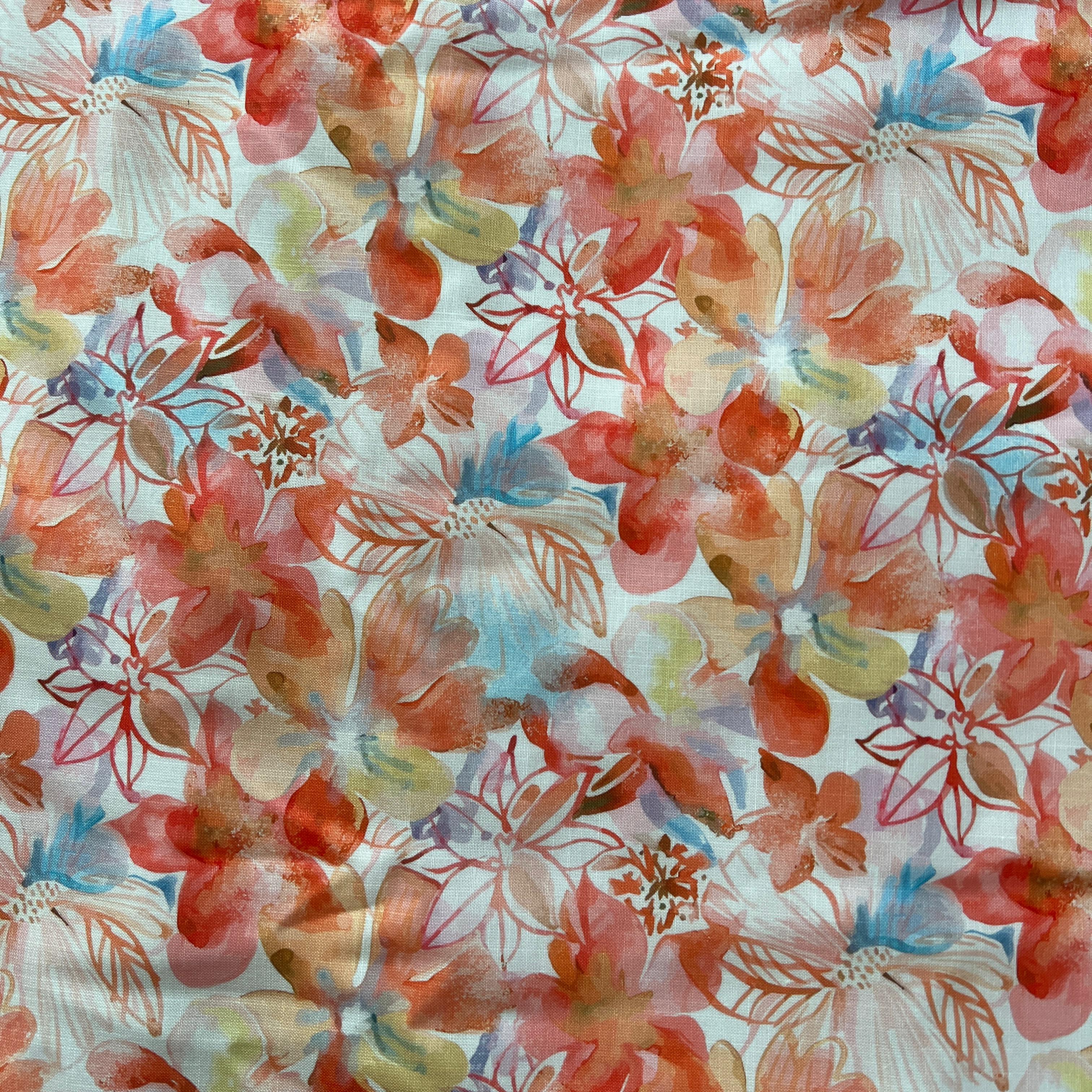 watercolor effect floral  digital print on linen