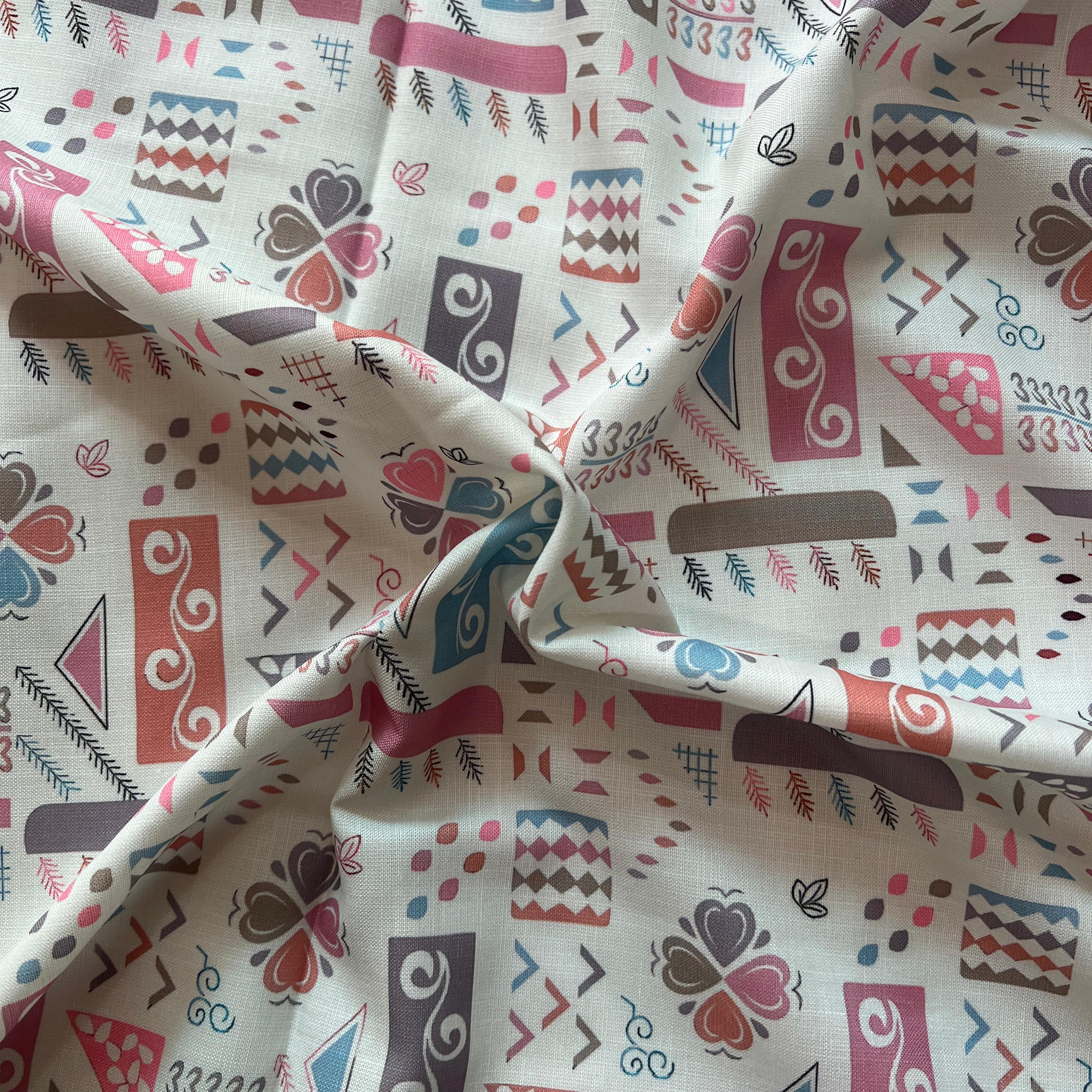 multicolor geometric digital print on linen