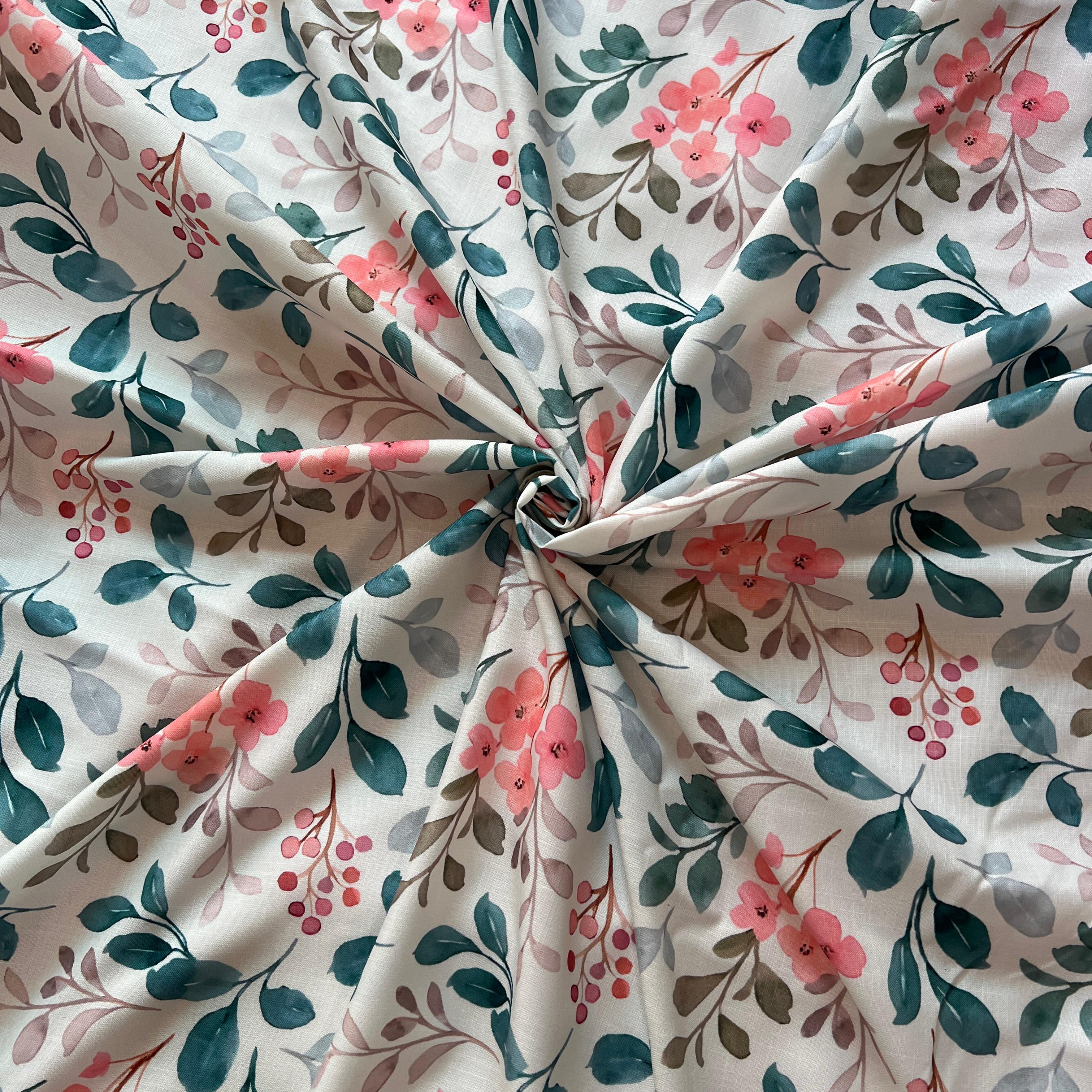 traditional floral pattern digital print on linen