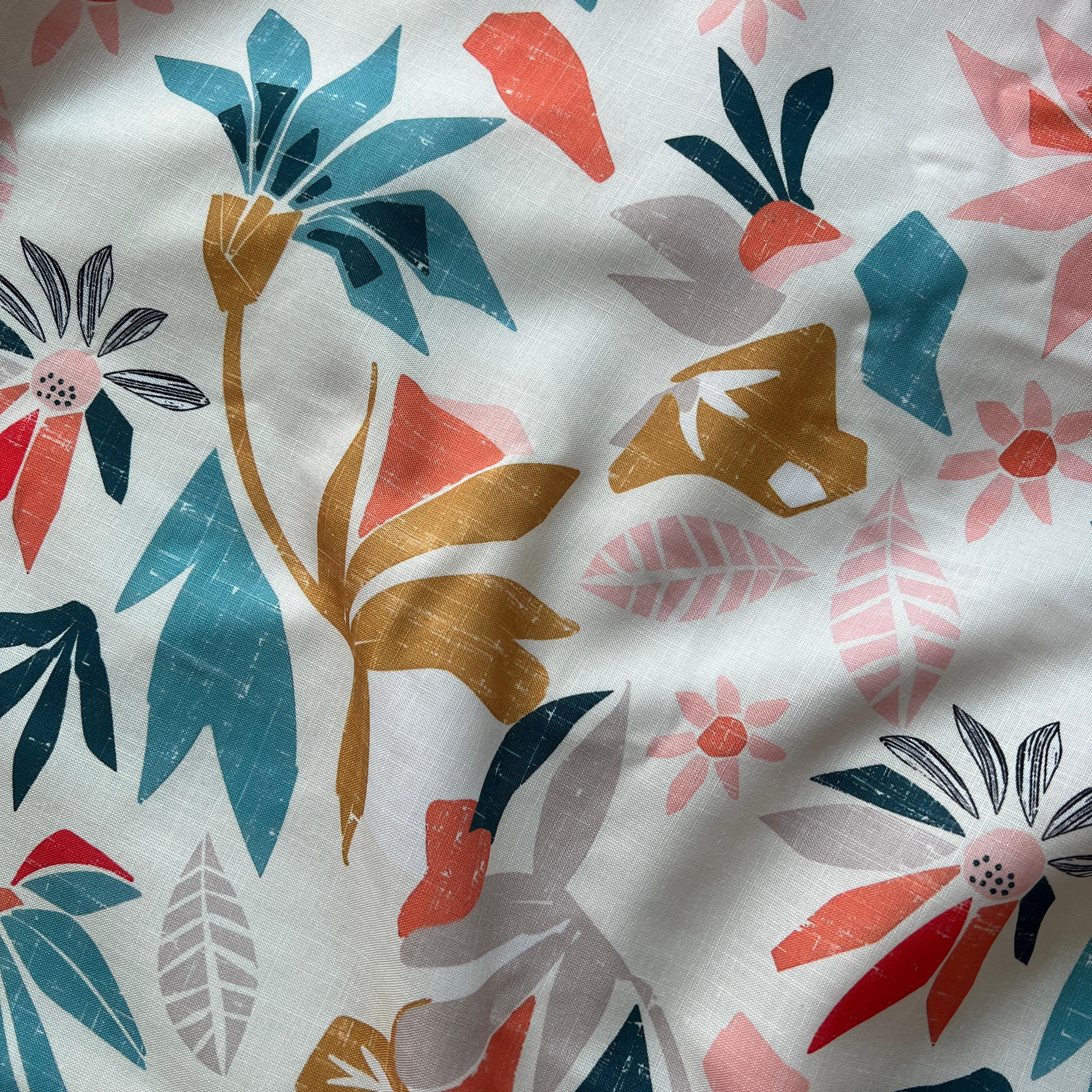 multicolor abstract floral pattern digital print on linen