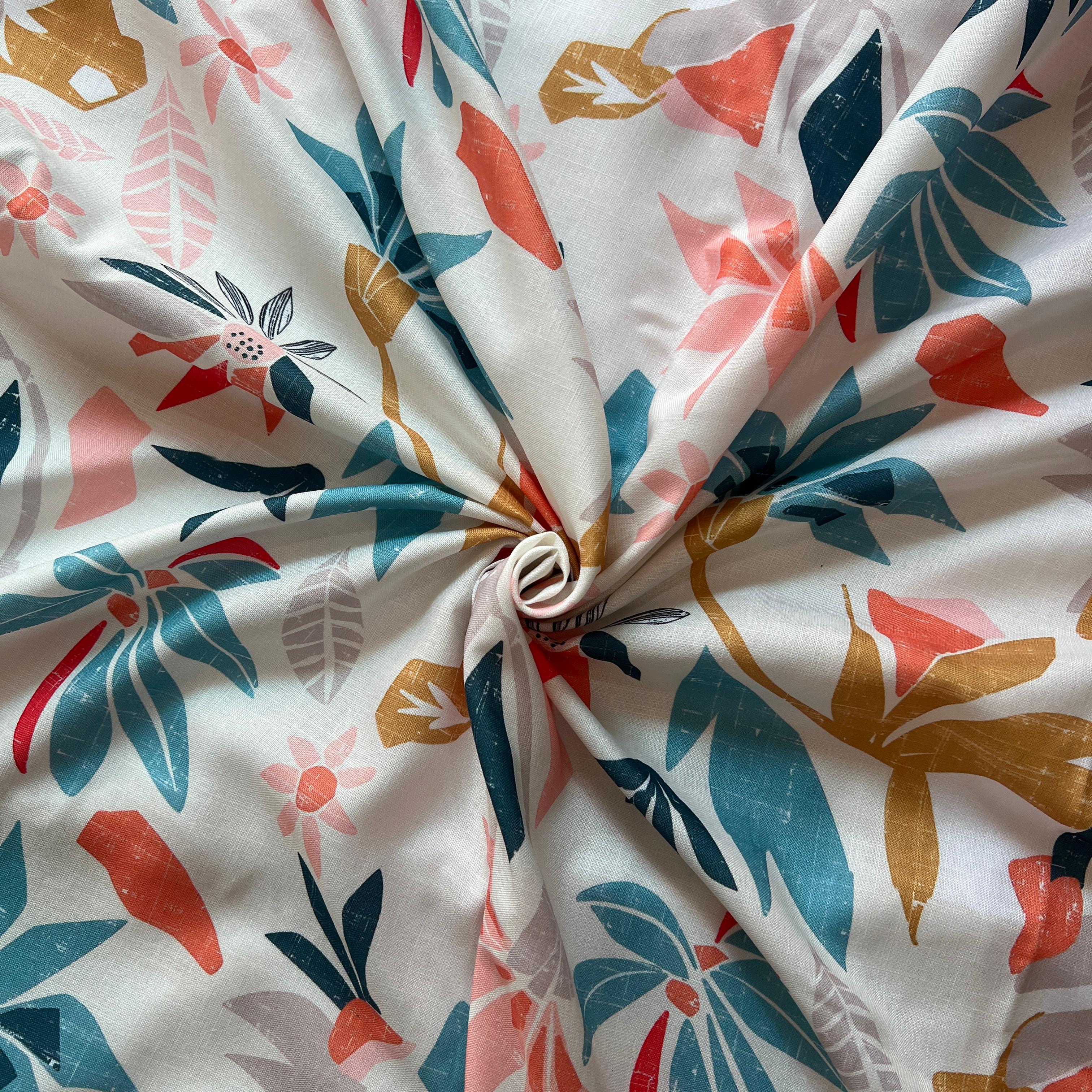 multicolor abstract floral pattern digital print on linen