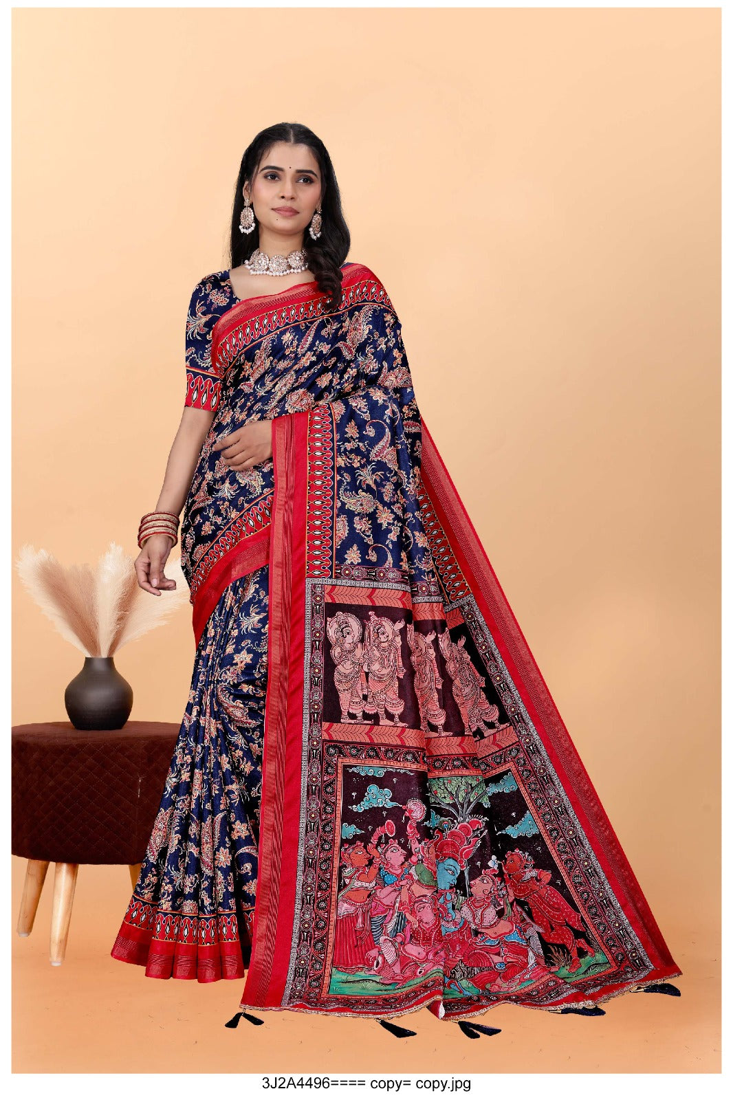 Heritage Charm: Ethnic Silk Saree with Mythological Pallu