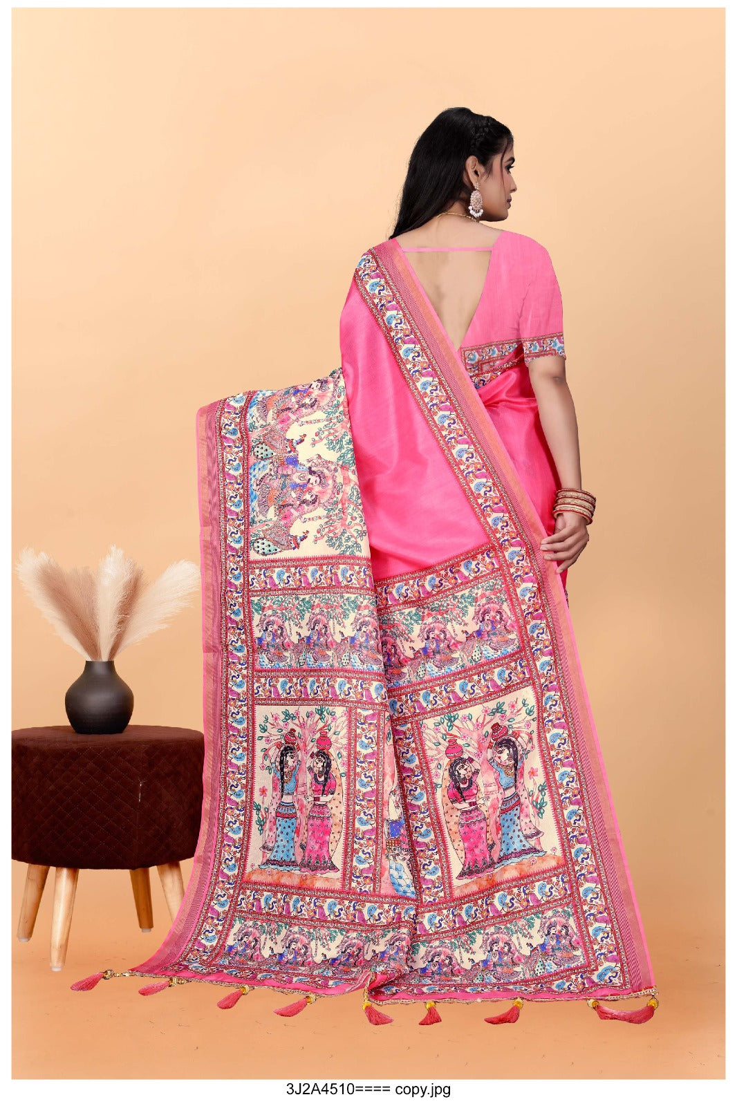 Traditional Kalamkari Art Silk Saree with Mythological Print