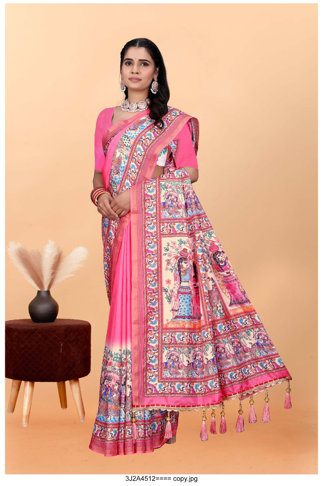 Traditional Kalamkari Art Silk Saree with Mythological Print