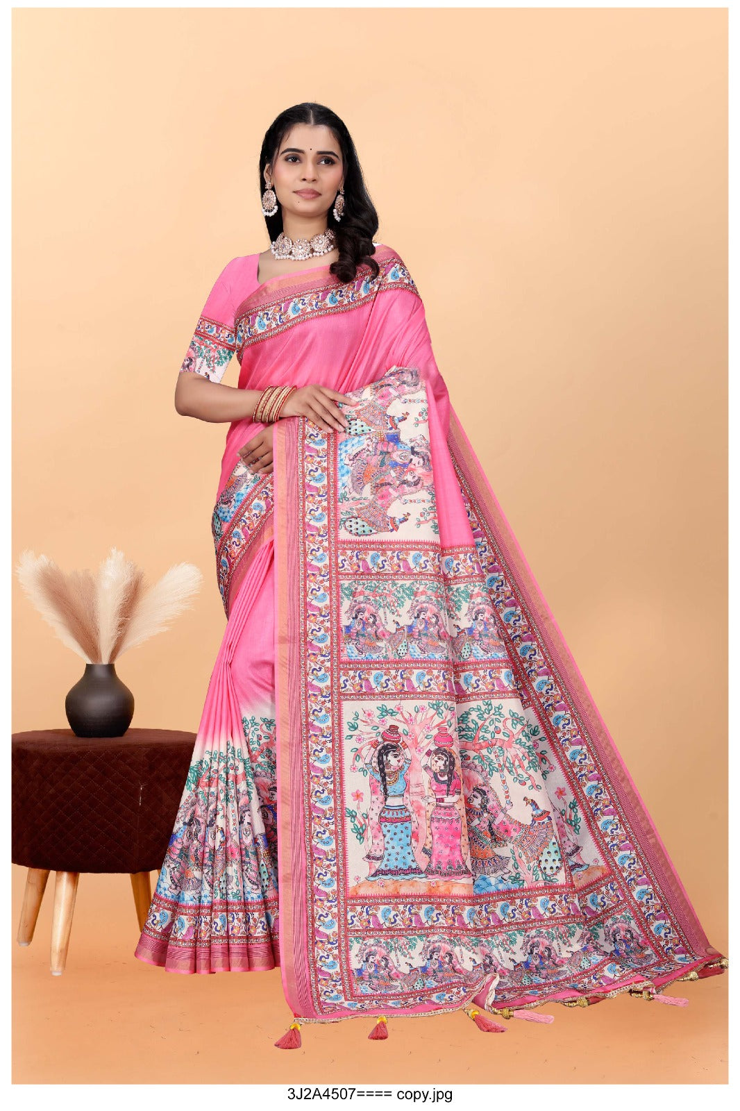 Traditional Kalamkari Art Silk Saree with Mythological Print