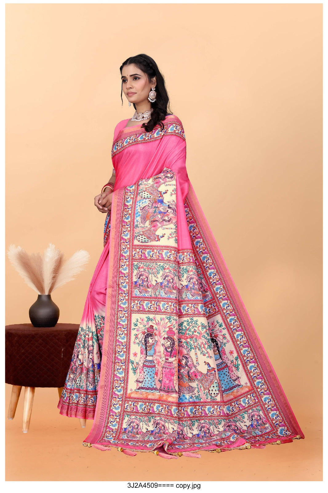 Traditional Kalamkari Art Silk Saree with Mythological Print