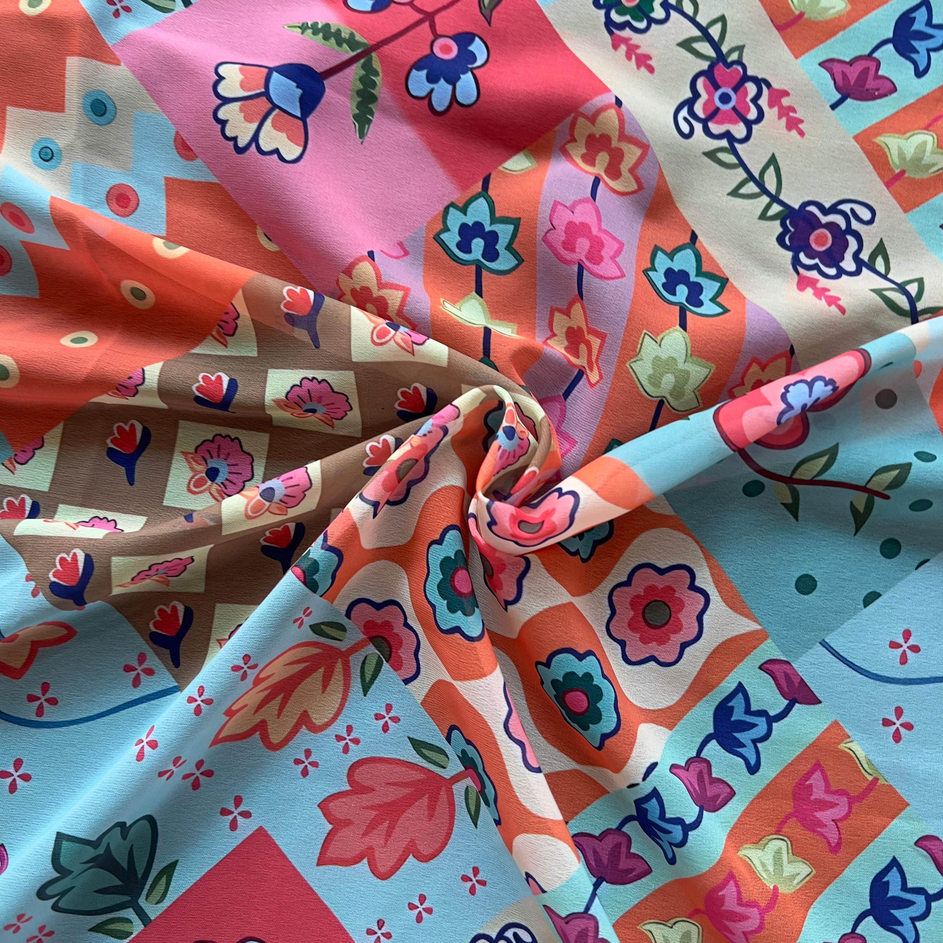 multicolour digital abstract pattern on georgette