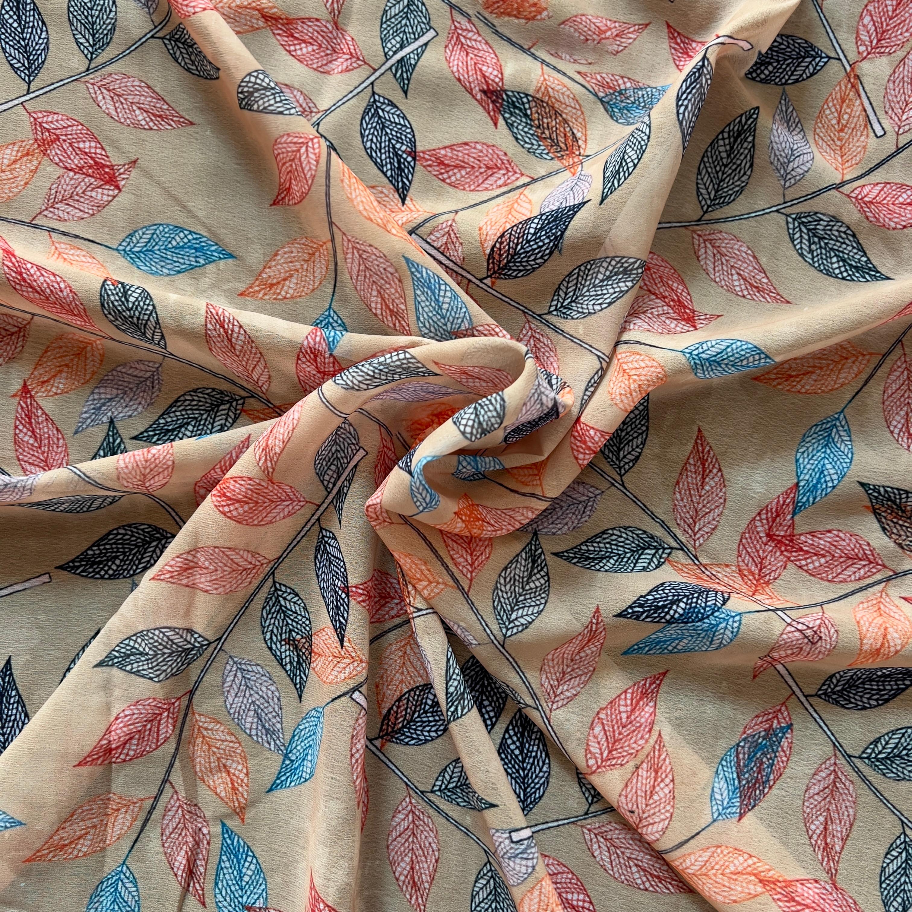 Multi colour leaf print on georgette
