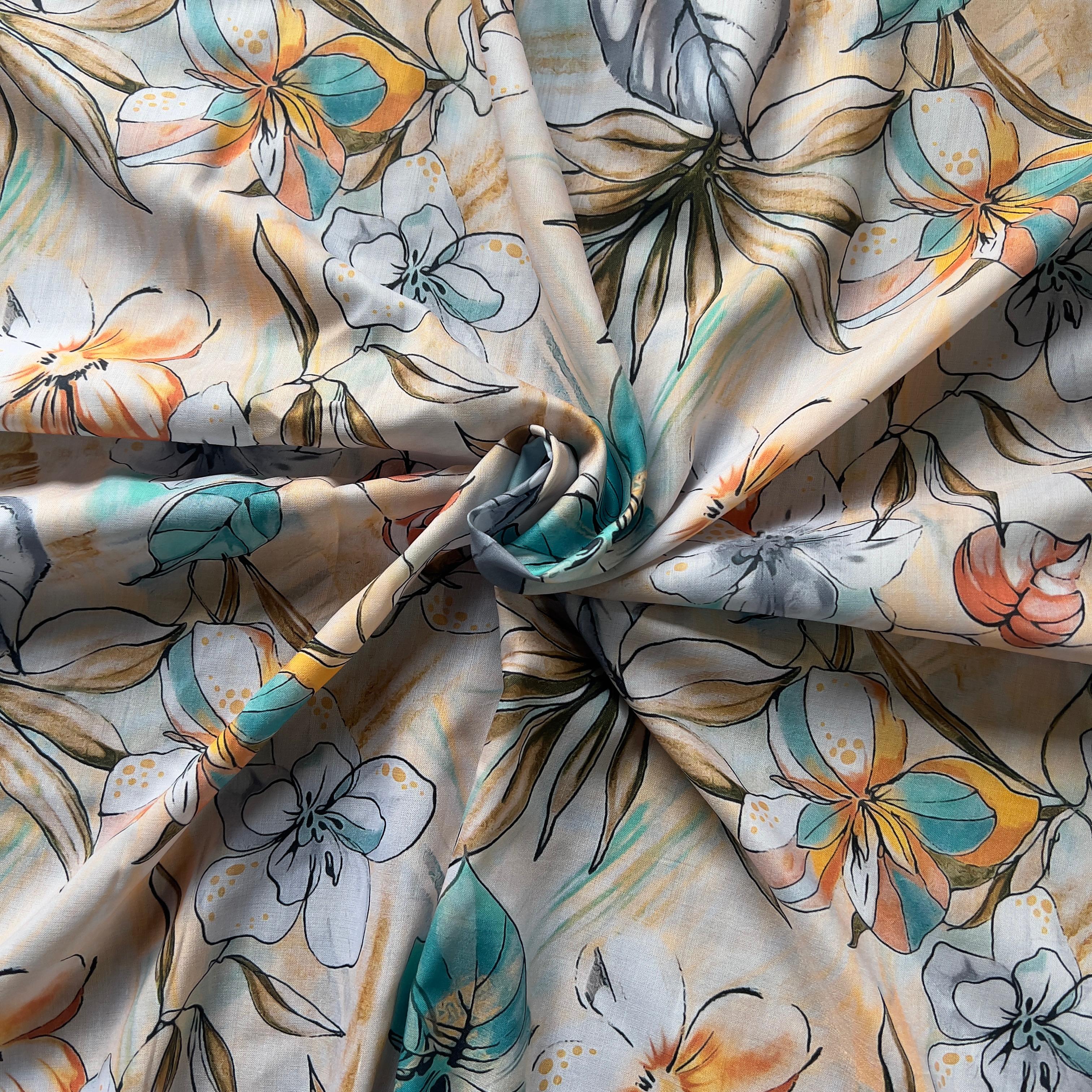 Abstract Floral leaf print on muslin