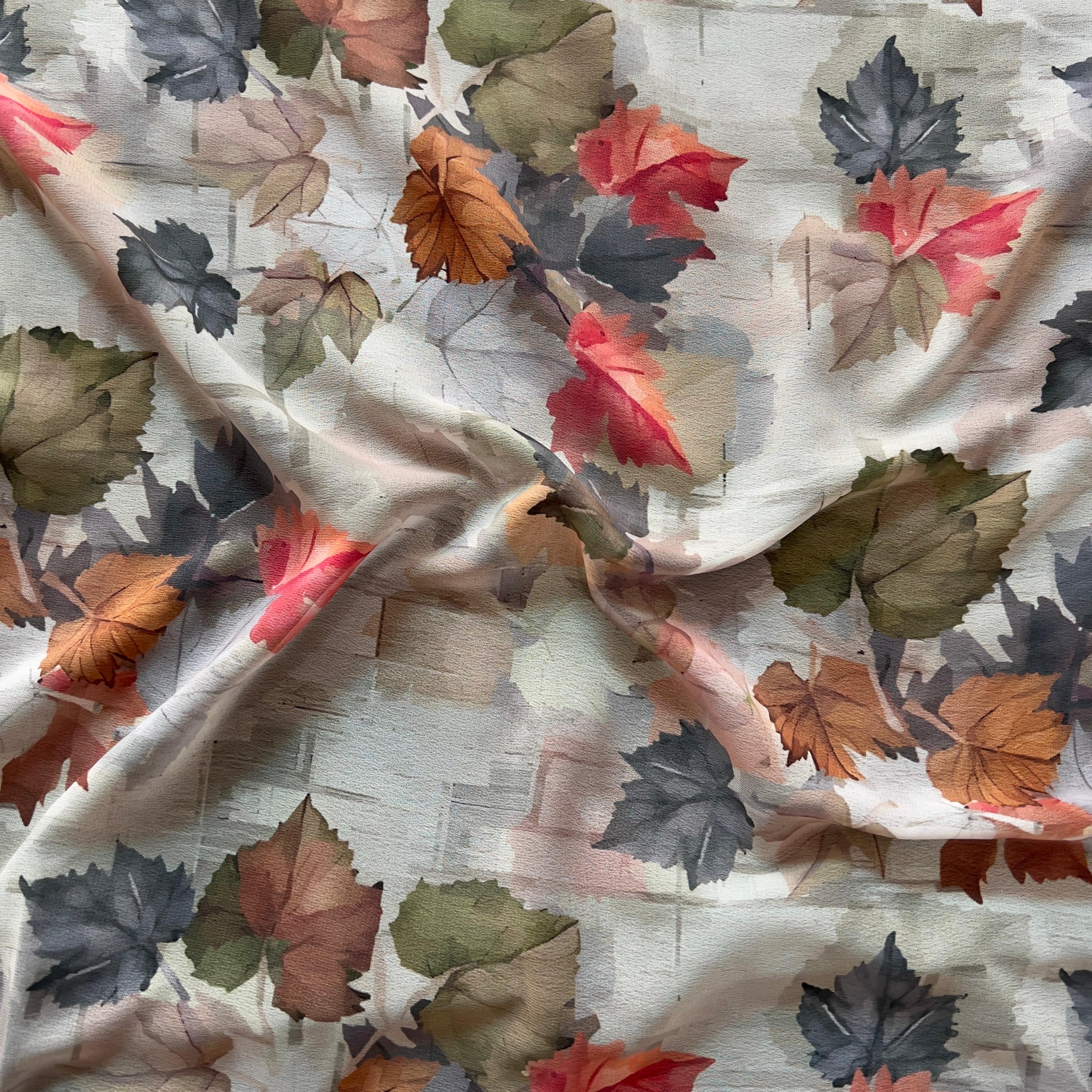 Autumn leaf with texture effect print on georgette