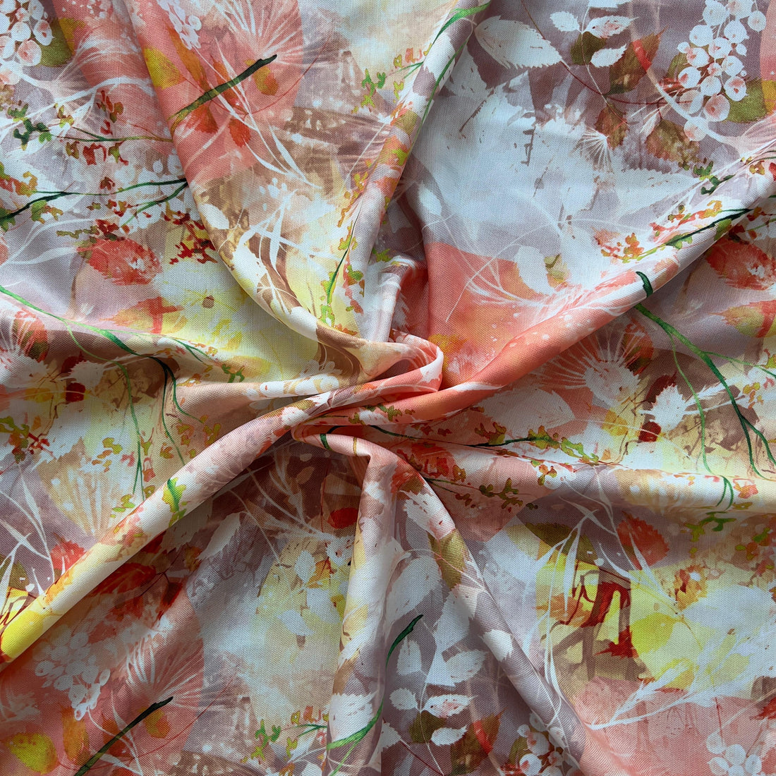 Multi colour leaf digital print on  rayon