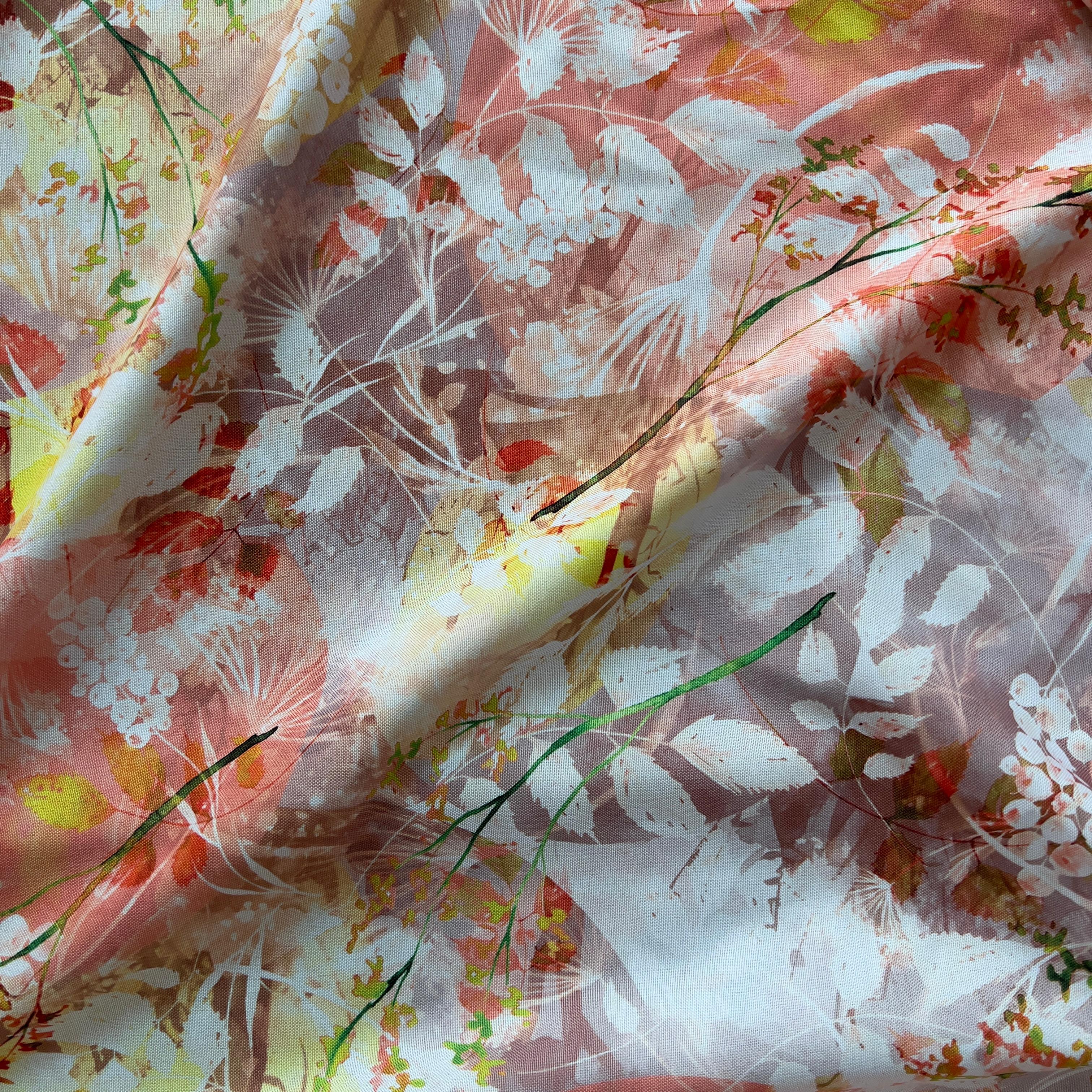 Multi colour leaf digital print on  rayon