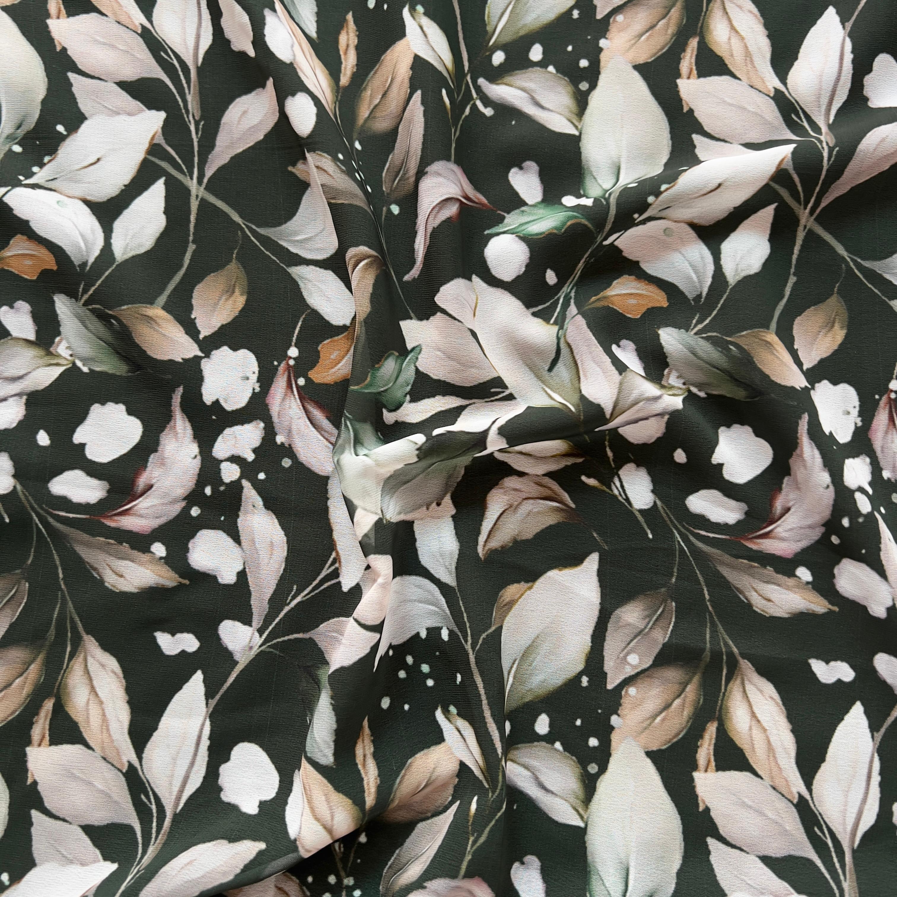 Dark green ground leaf  print on georgette