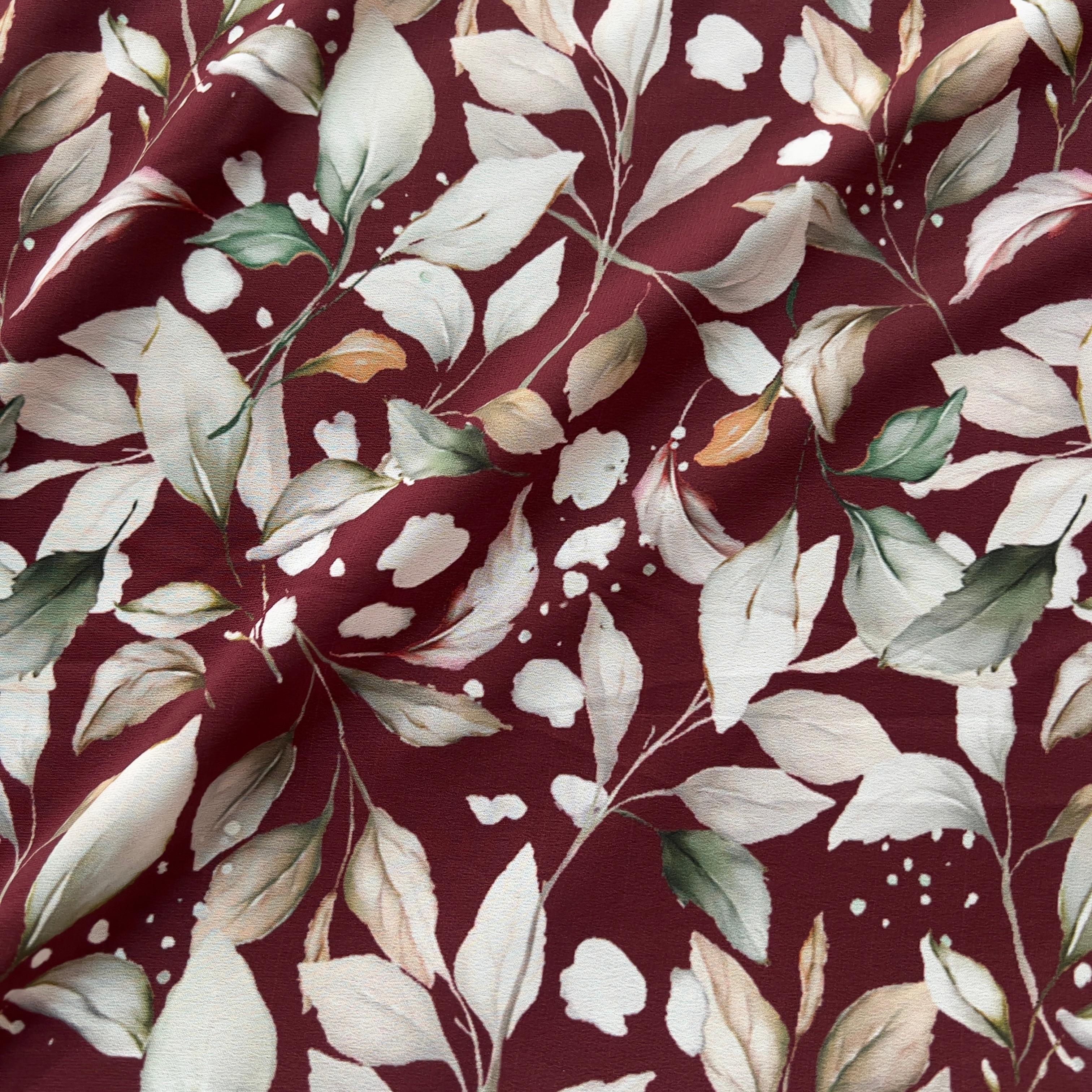 Dark  ground leaf  print on georgette