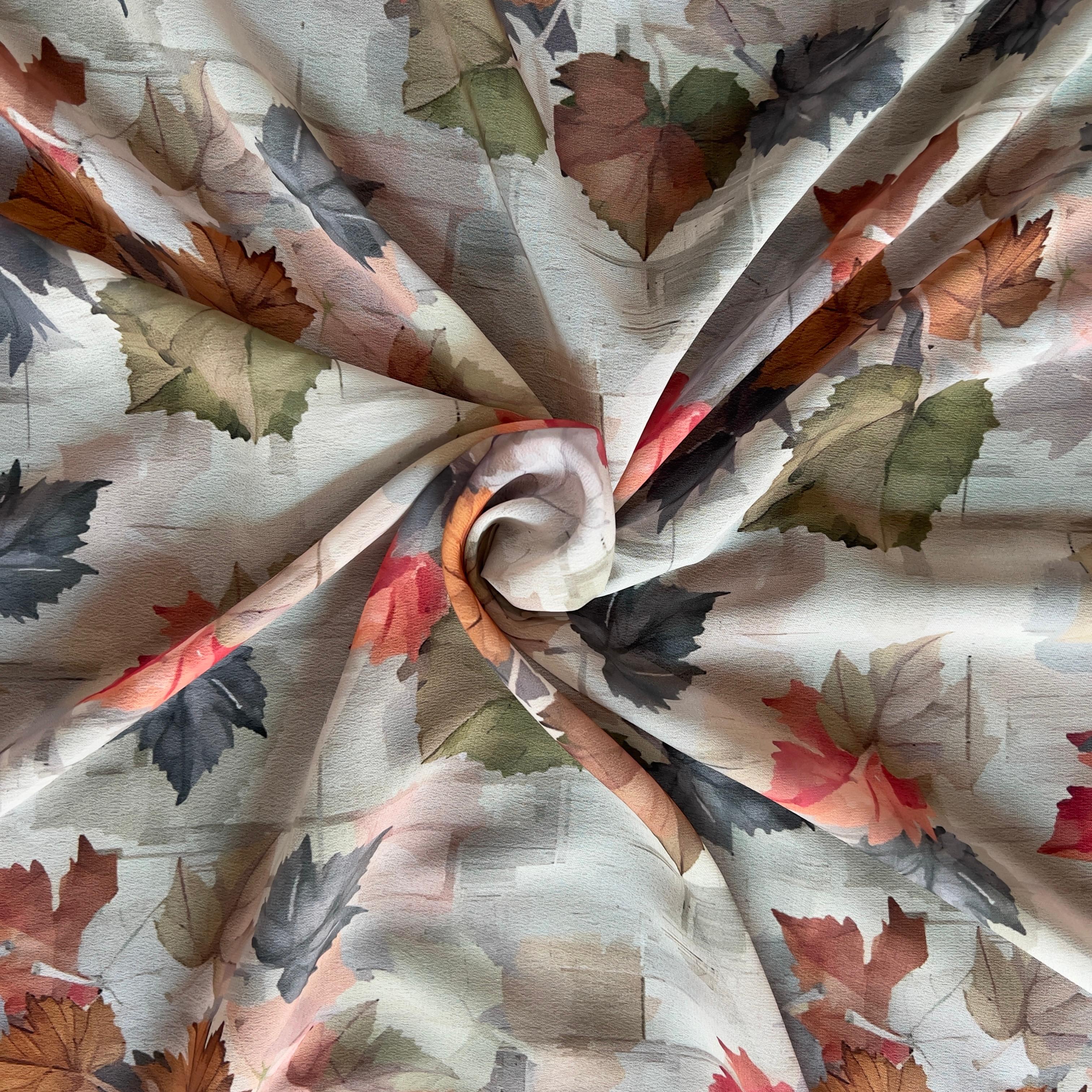 Autumn leaf with texture effect print on georgette