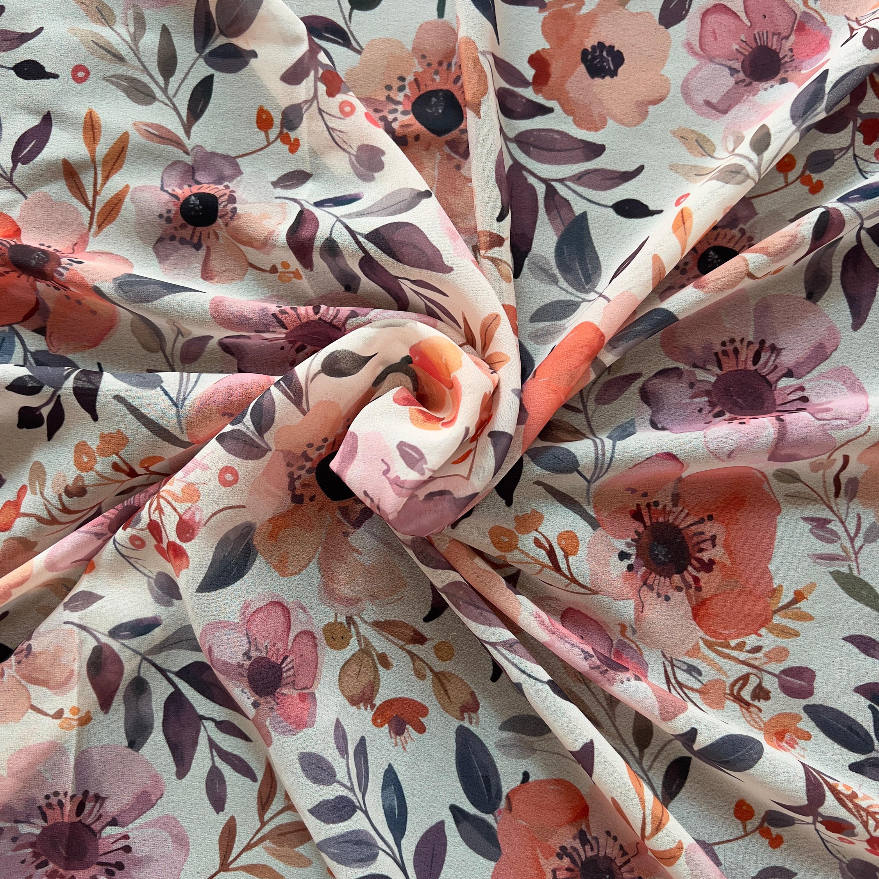 floral design with water colour flower on georgette