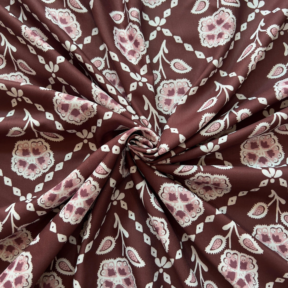 Traditional screen print style design on rayon