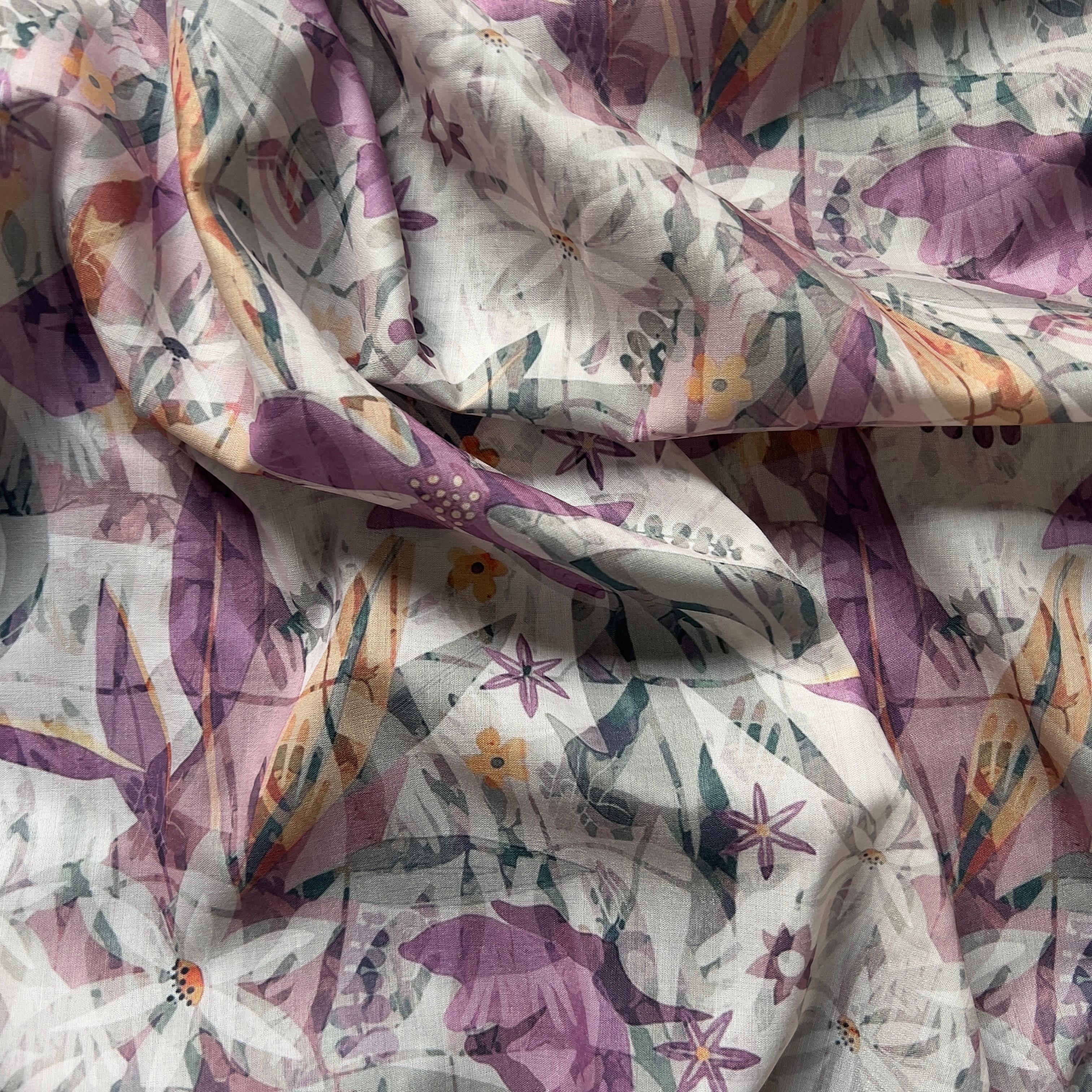 Floral leaf print on muslin