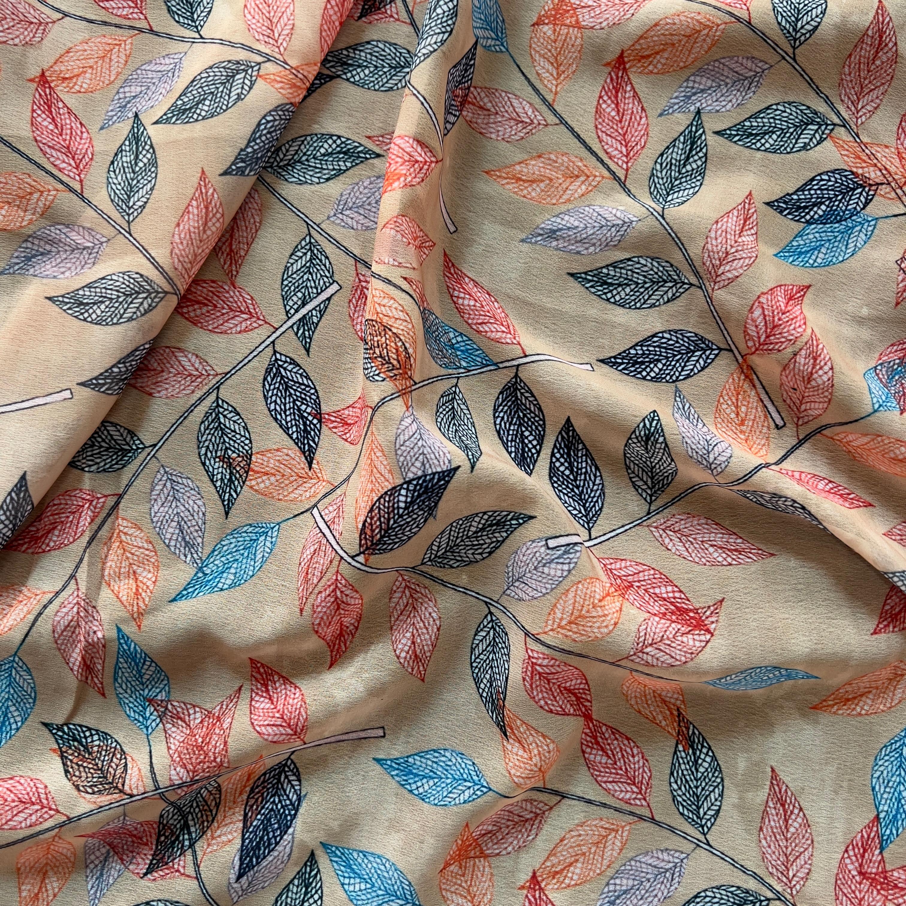 Multi colour leaf print on georgette