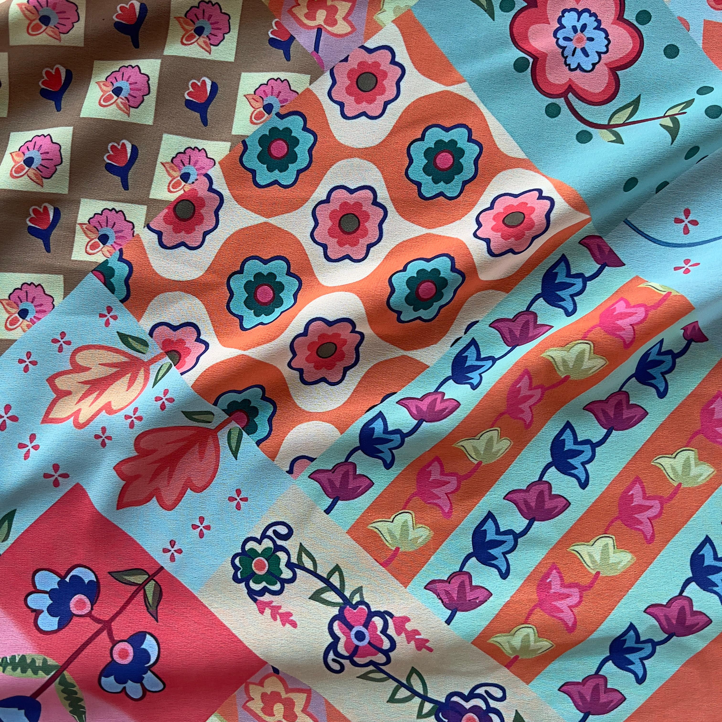 multicolour digital abstract pattern on georgette