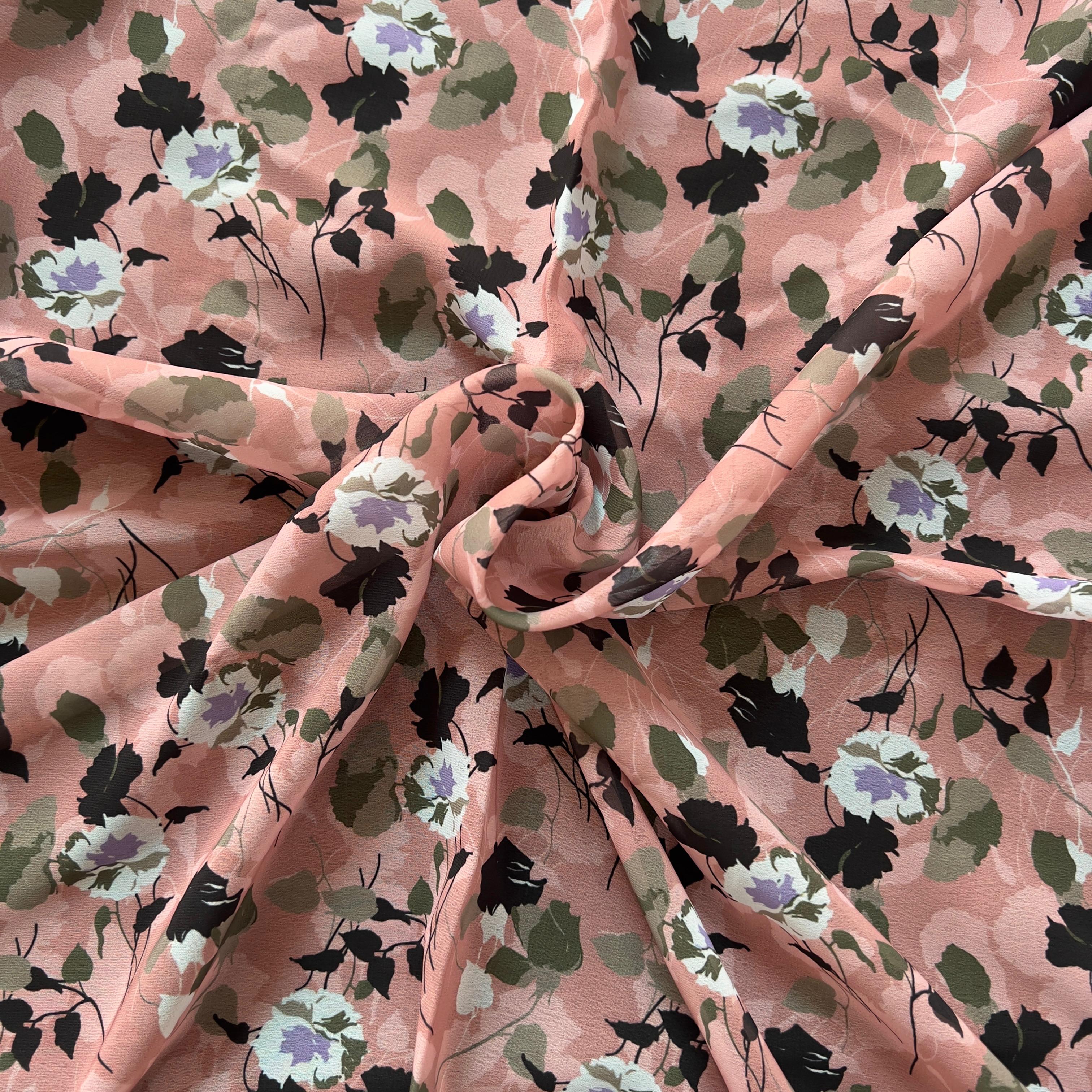 Overlapping dusty rose floral design on georgette