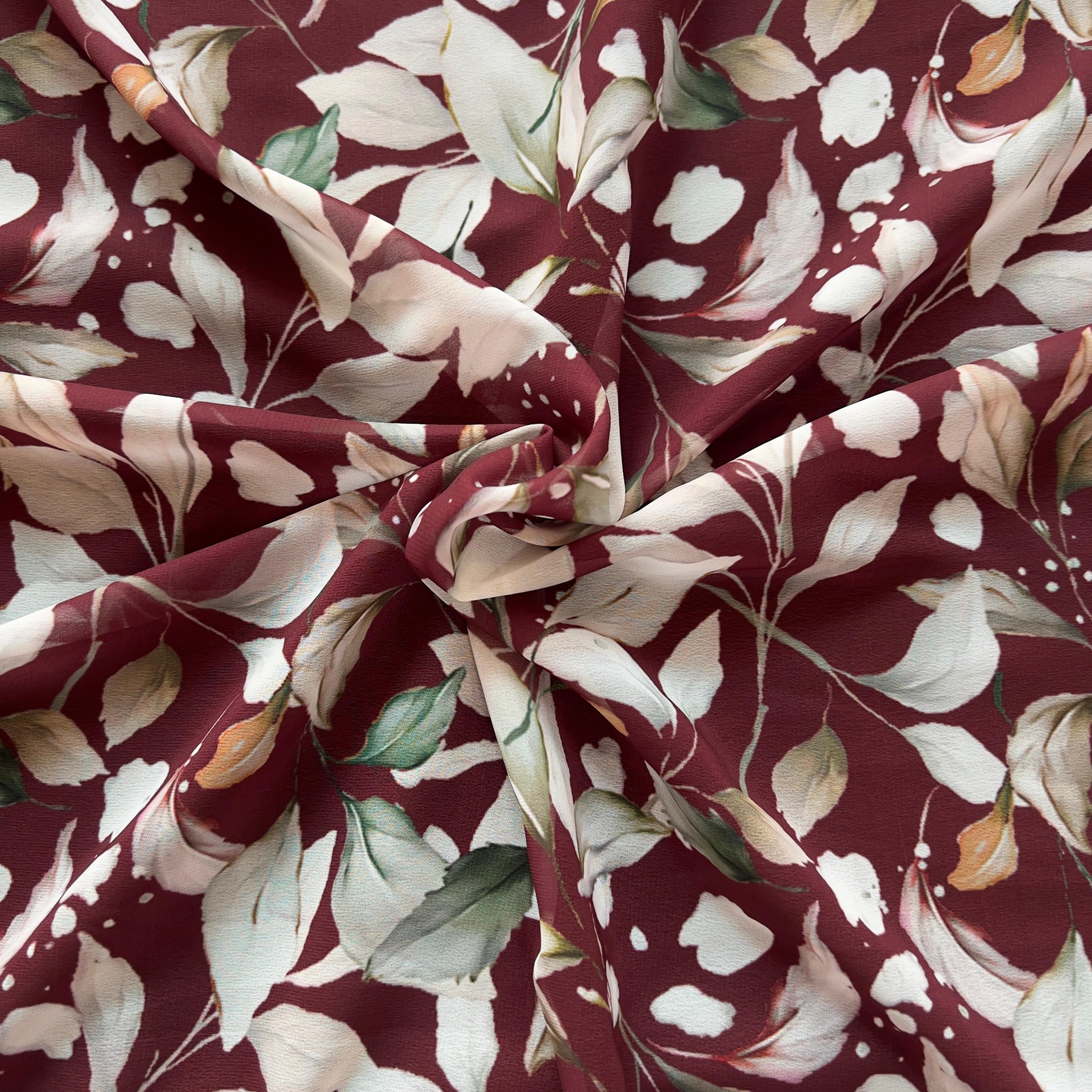 Dark  ground leaf  print on georgette