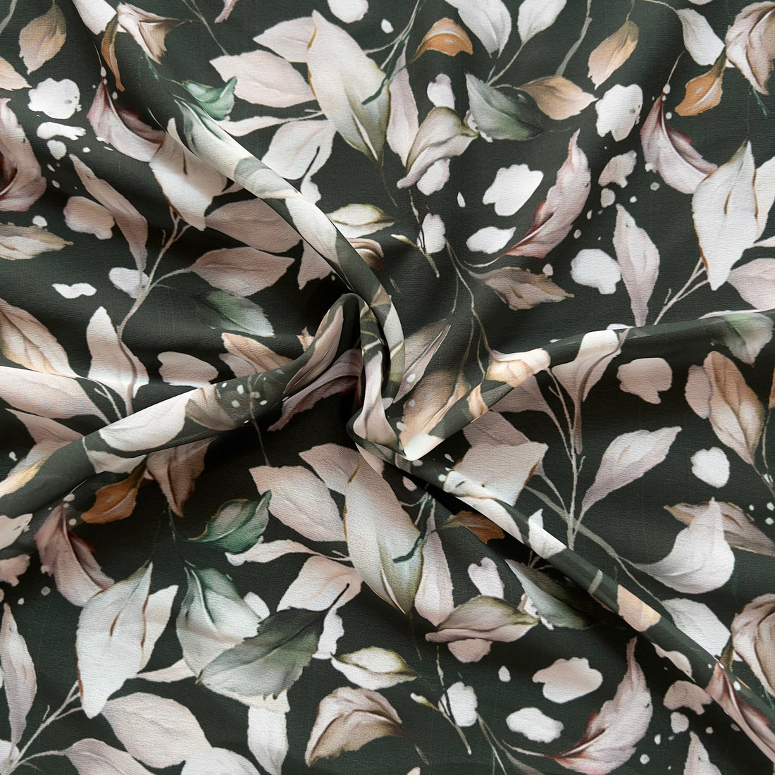 Dark green ground leaf  print on georgette