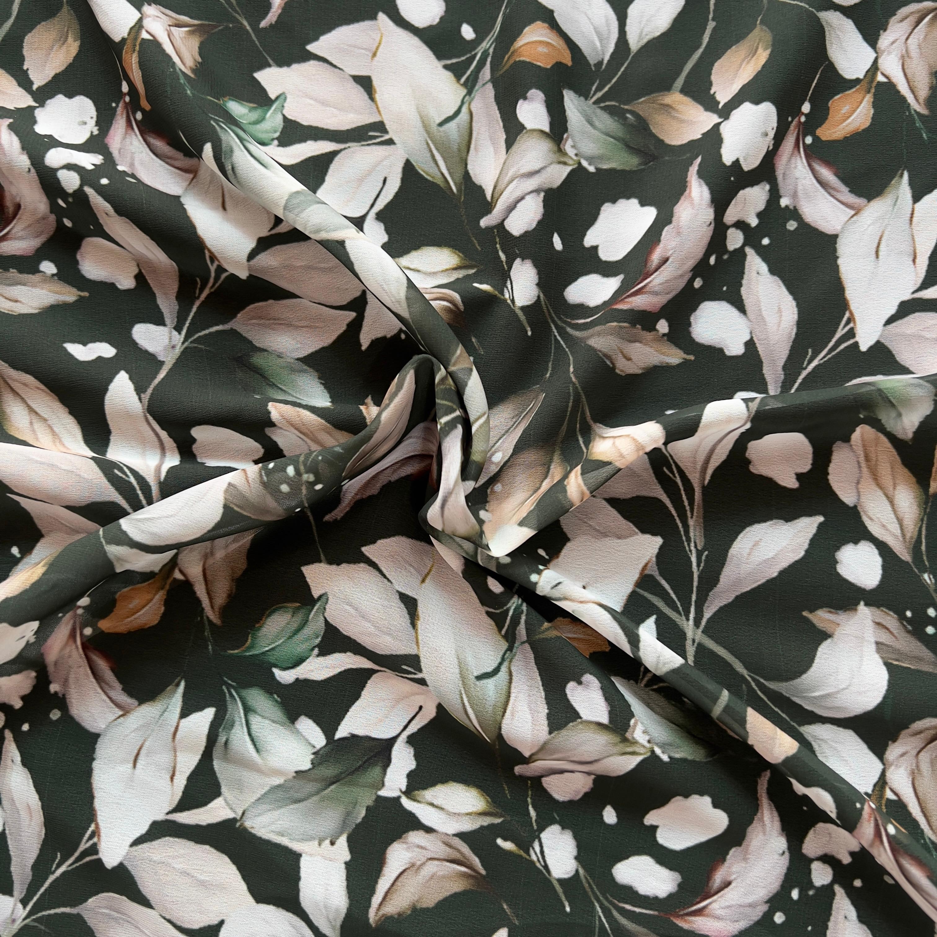 Dark green ground leaf  print on georgette