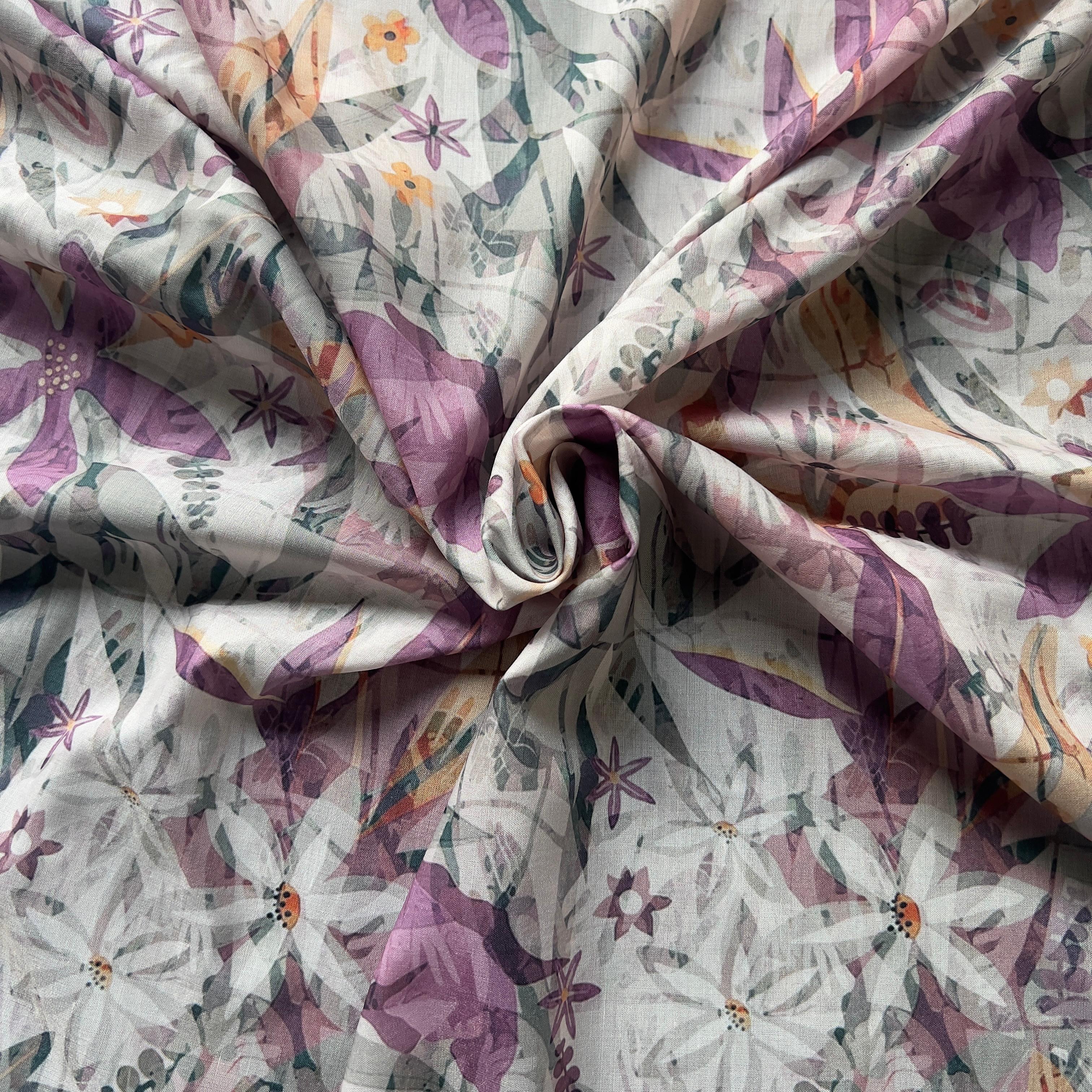 Floral leaf print on muslin